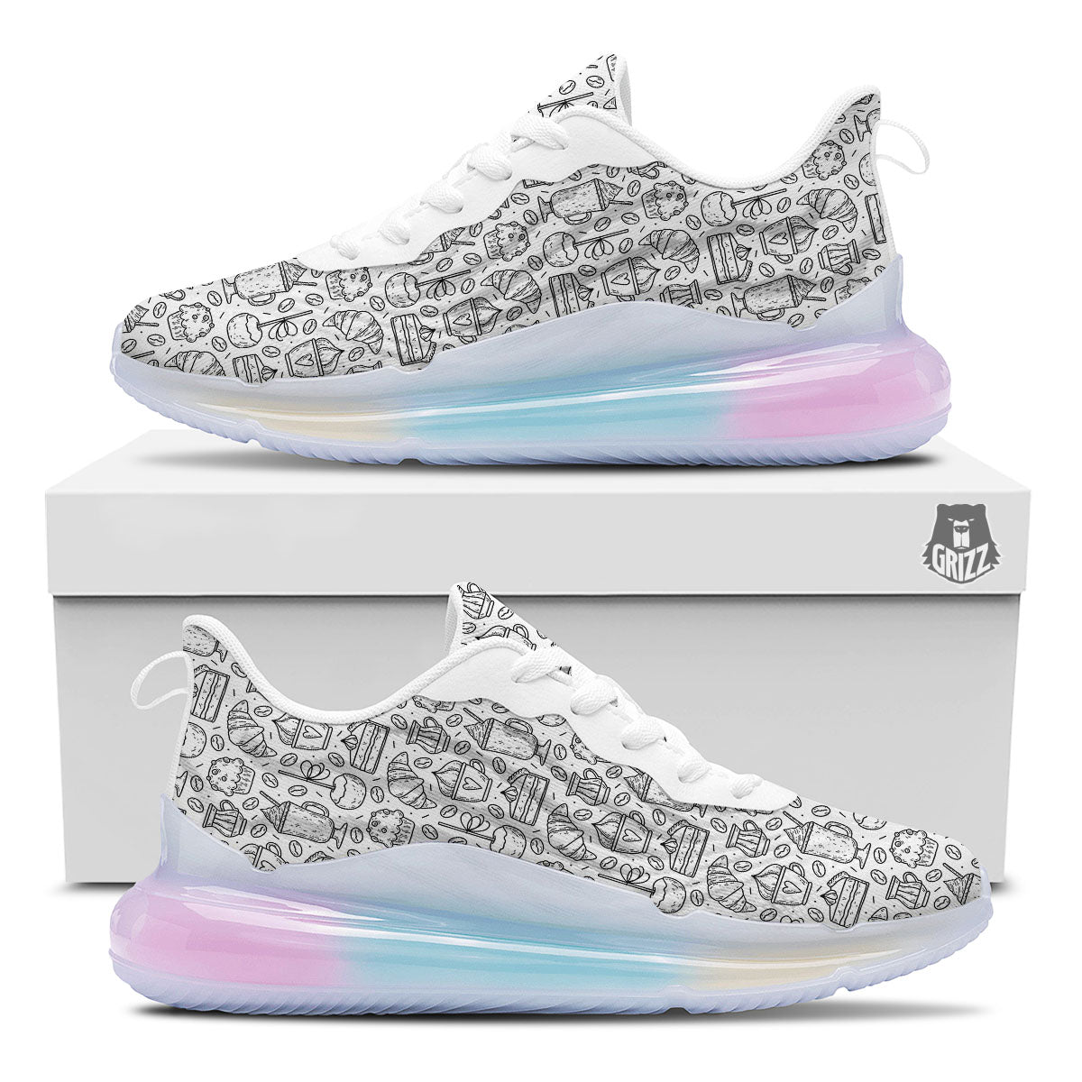 Drawing Dessert And Coffee Print Pattern Running Sneakers-grizzshop