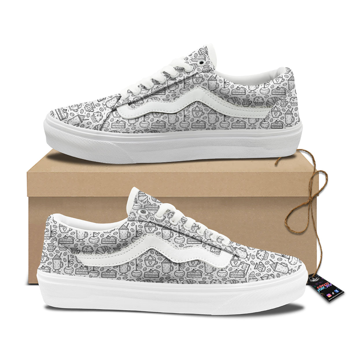 Drawing Dessert And Coffee Print Pattern Skate Shoes-grizzshop