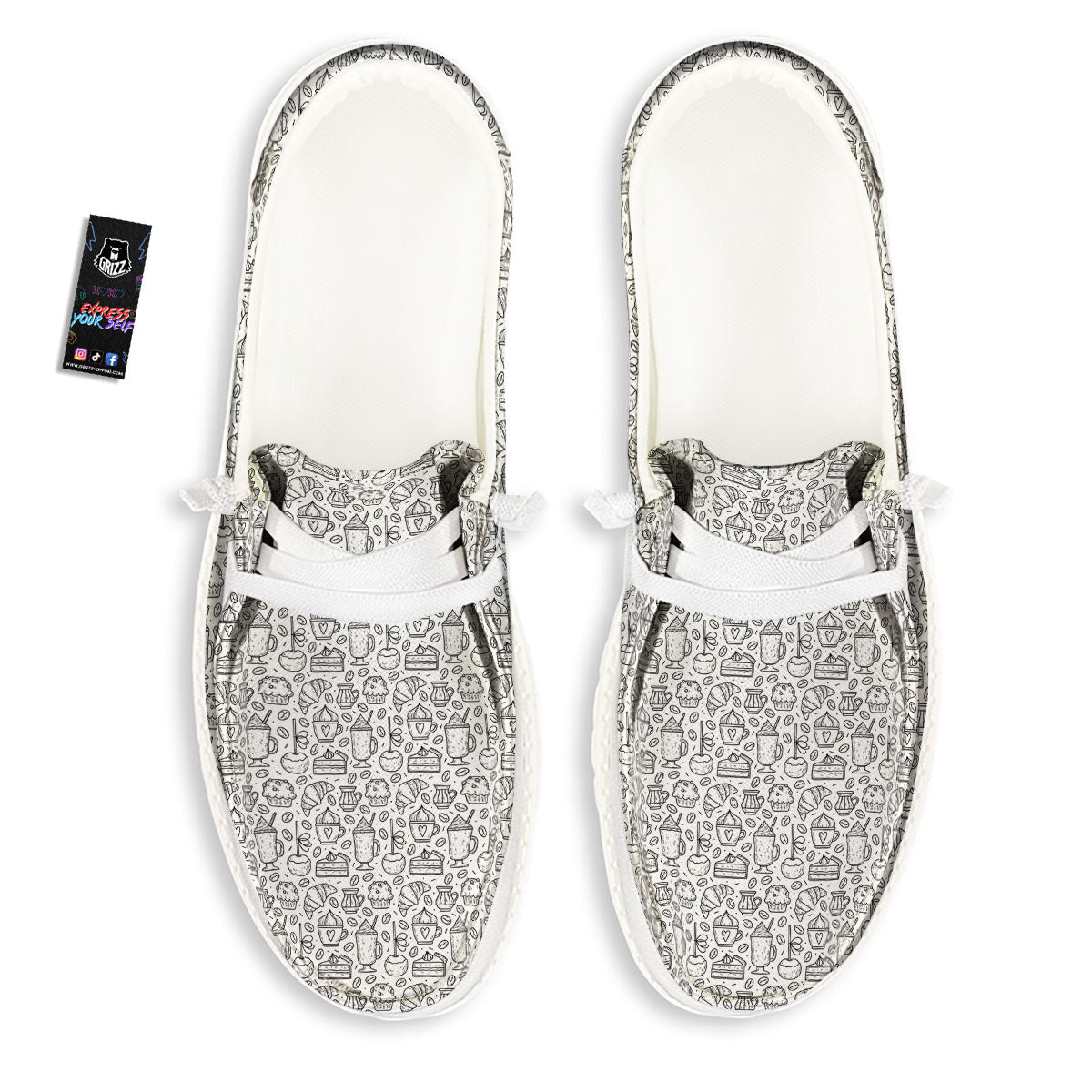 Drawing Dessert And Coffee Print Pattern White Loafers-grizzshop