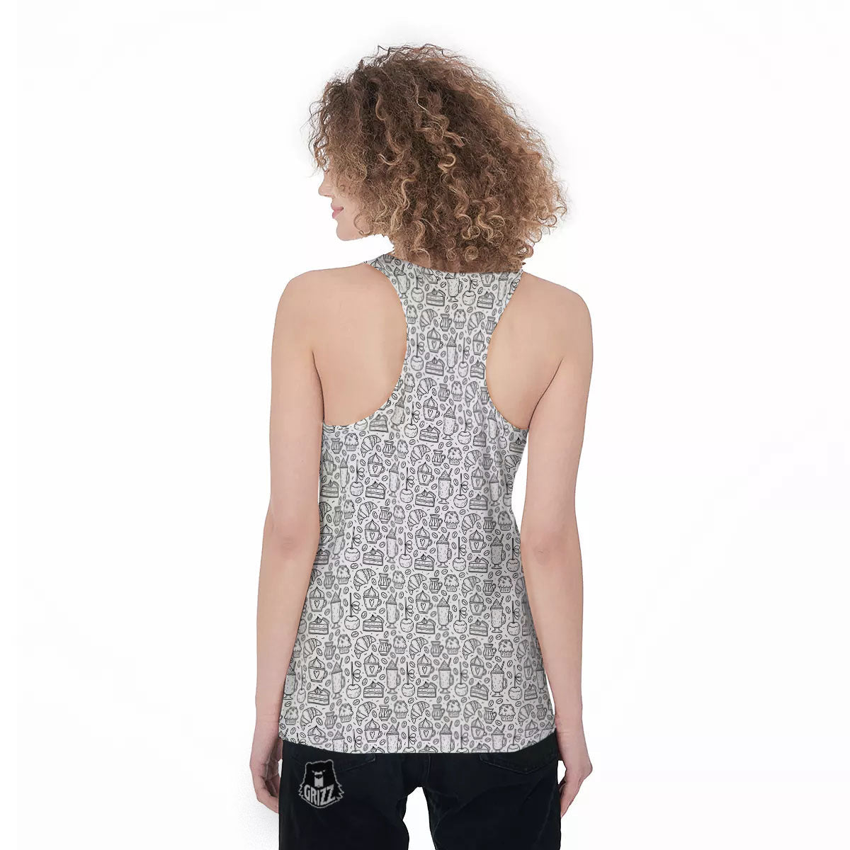 Drawing Dessert And Coffee Print Pattern Women's Racerback Tank Top-grizzshop