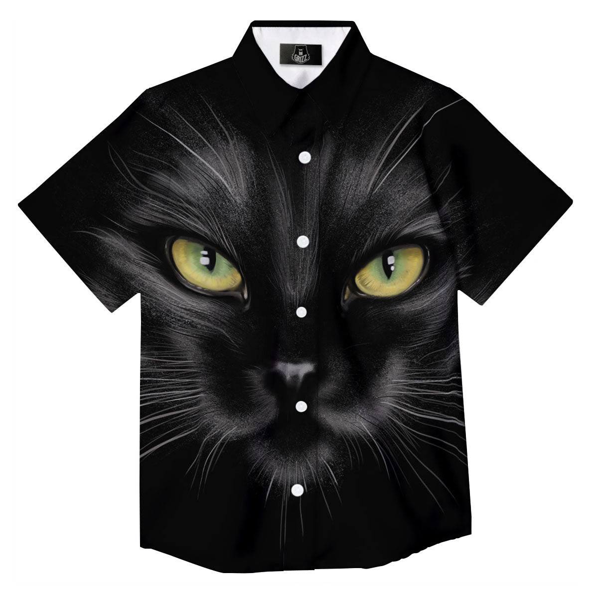 Drawing Portrait Black Cat Print Button Up Shirt-grizzshop