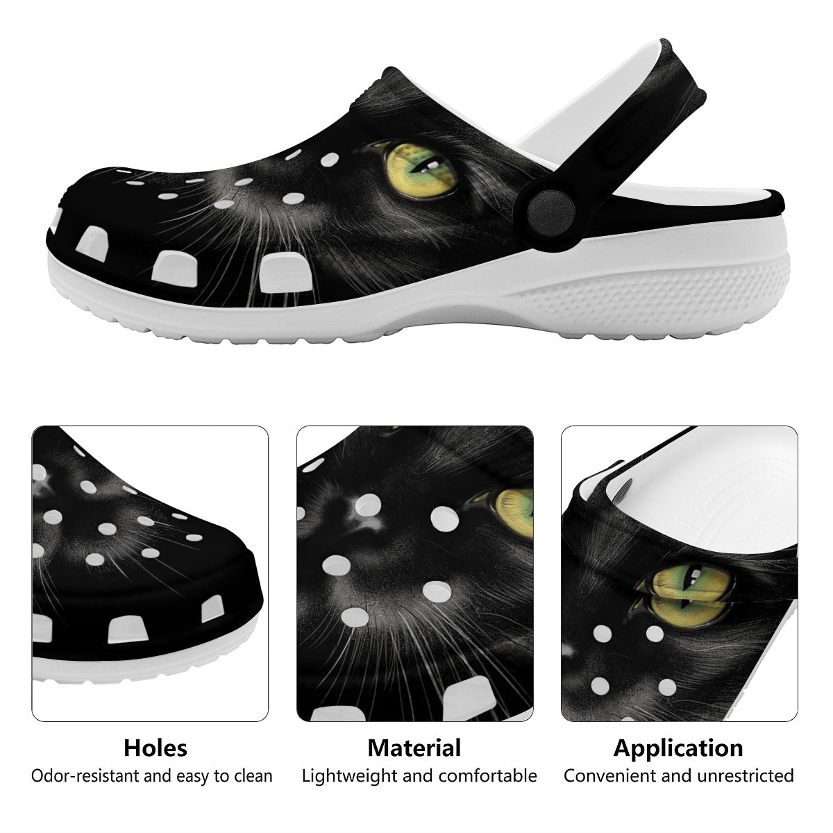 Drawing Portrait Black Cat Print Clog-grizzshop