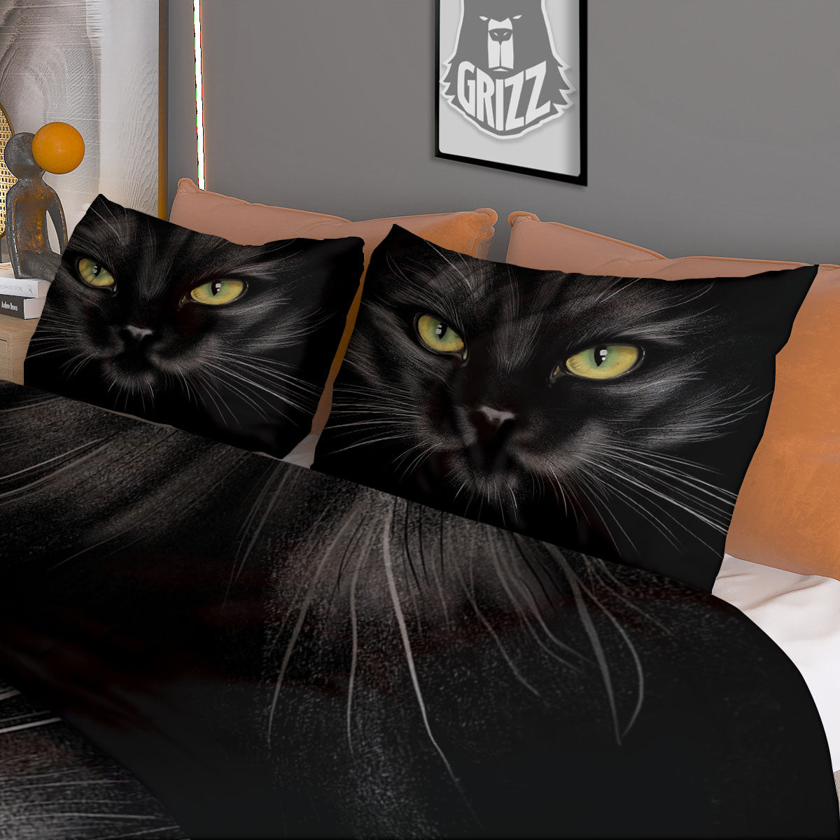 Drawing Portrait Black Cat Print Duvet Cover Bedding Set