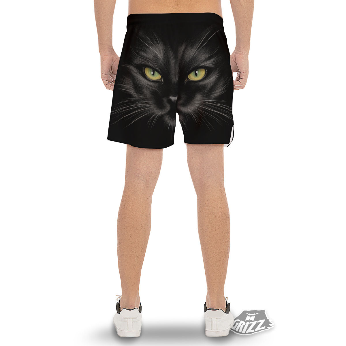 Drawing Portrait Black Cat Print Men's Gym Shorts-grizzshop