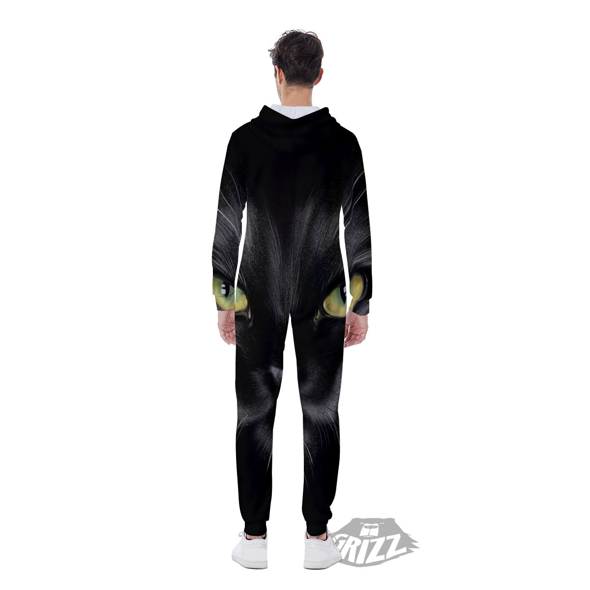 Drawing Portrait Black Cat Print Men's Jumpsuit-grizzshop