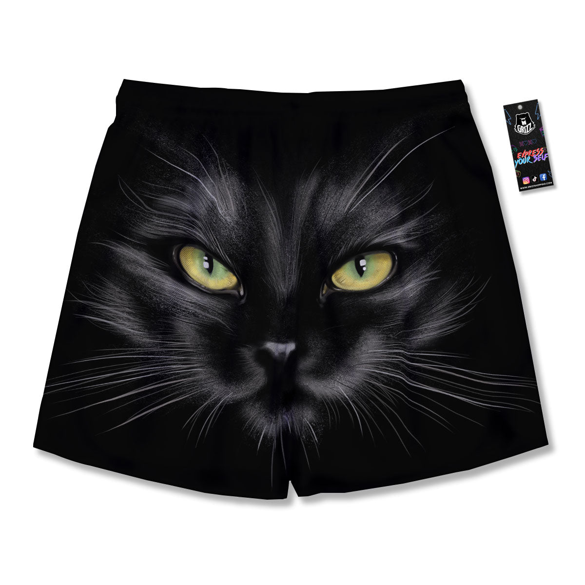 Drawing Portrait Black Cat Print Men's Running Shorts-grizzshop