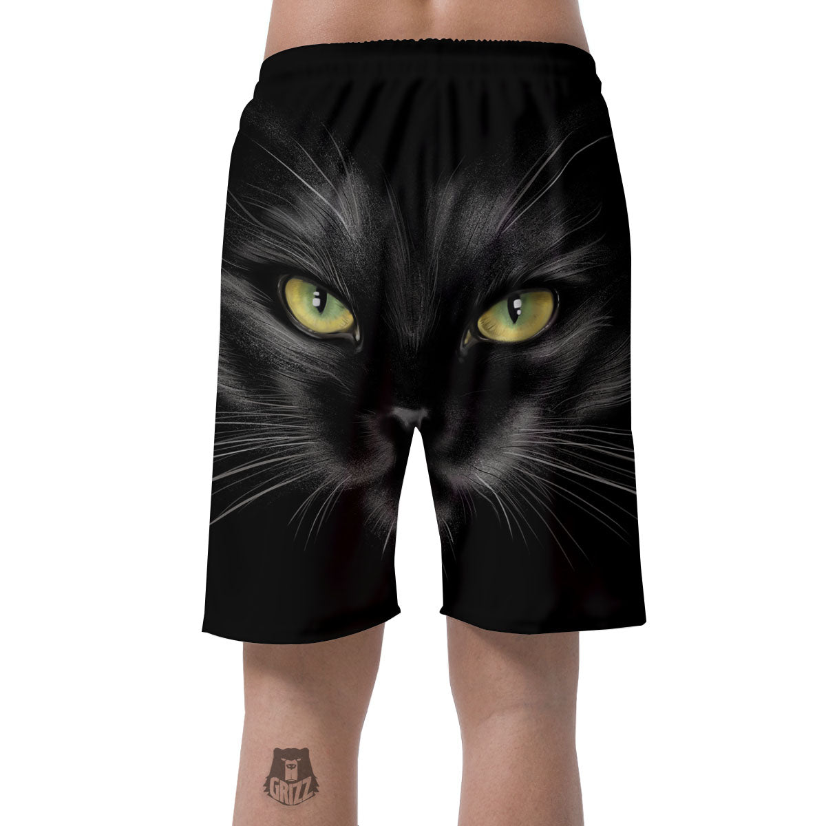 Drawing Portrait Black Cat Print Men's Shorts-grizzshop
