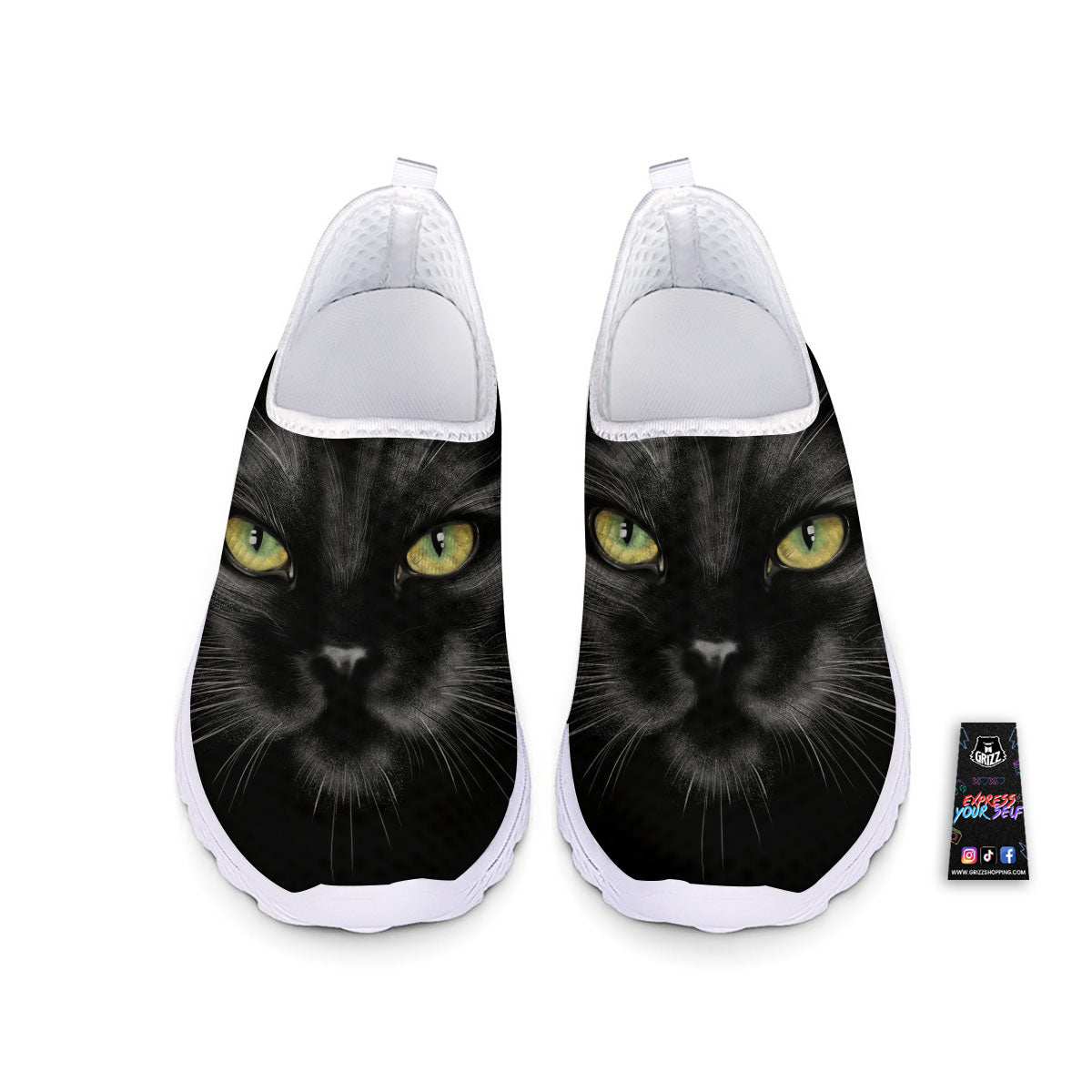 Drawing Portrait Black Cat Print Nurse Shoes-grizzshop