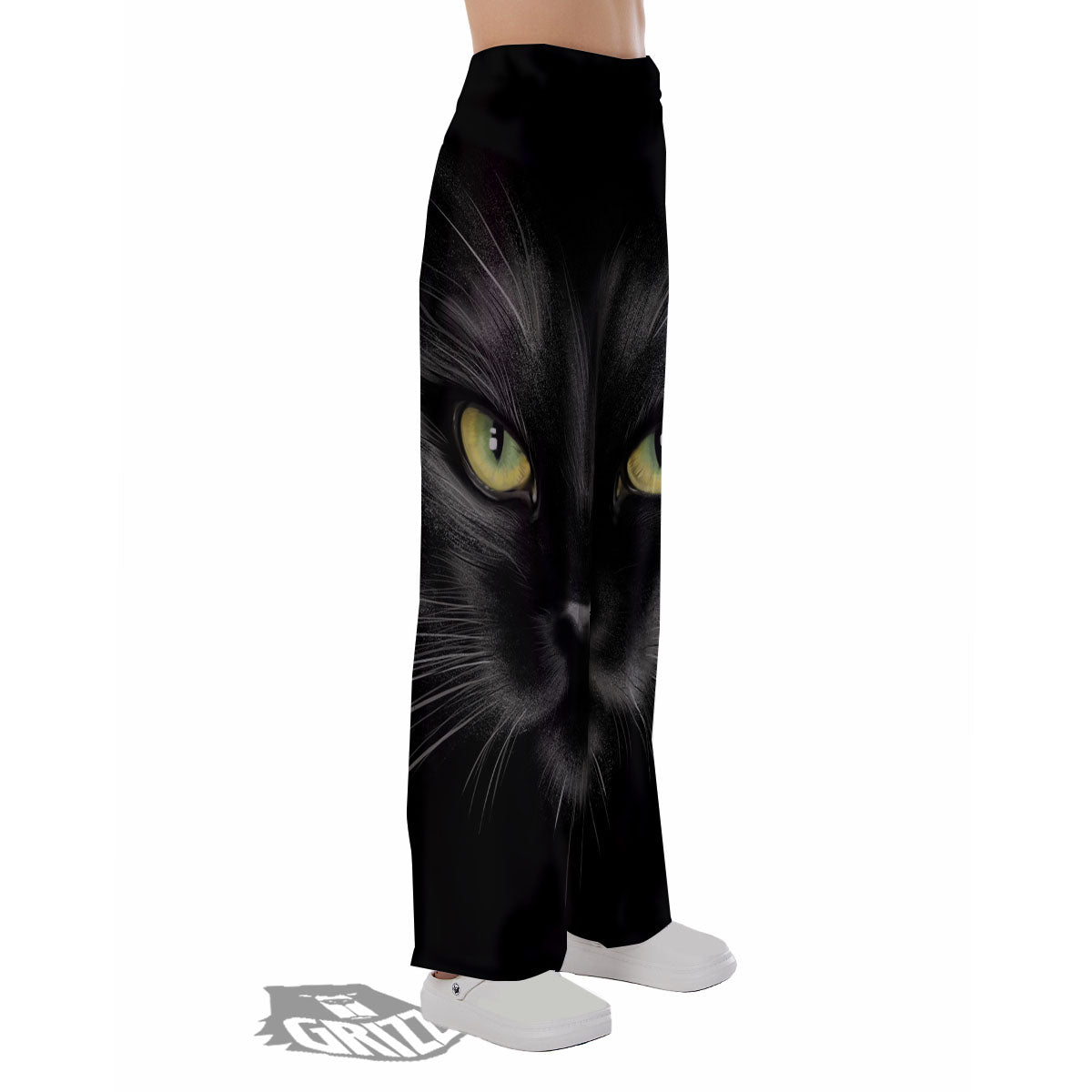Drawing Portrait Black Cat Print Pajama Pants-grizzshop