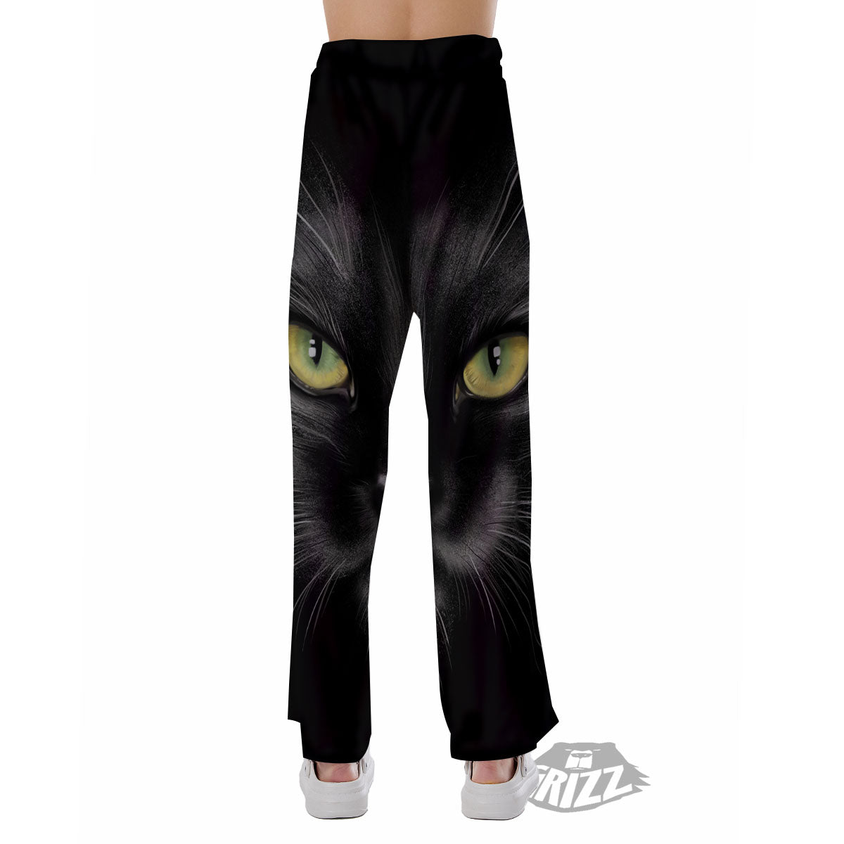 Drawing Portrait Black Cat Print Pajama Pants-grizzshop