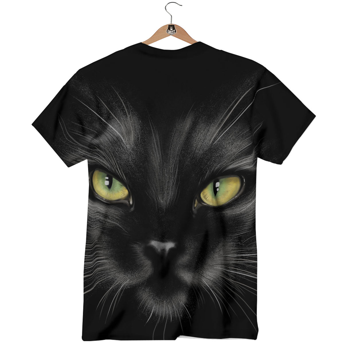 Drawing Portrait Black Cat Print T-Shirt-grizzshop