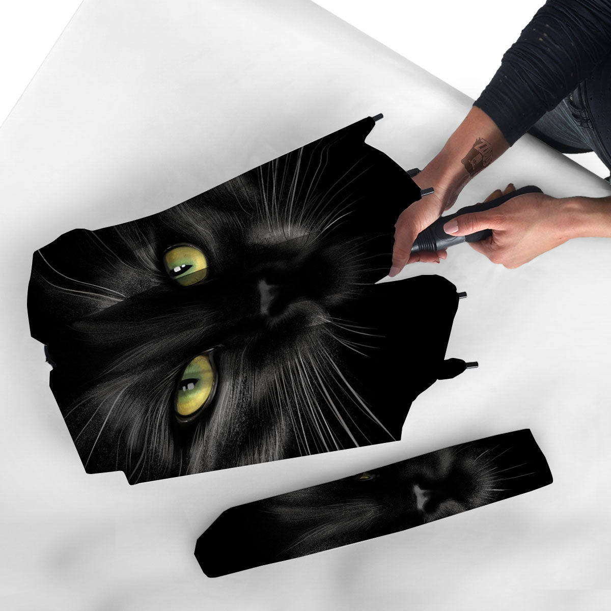 Drawing Portrait Black Cat Print Umbrella-grizzshop