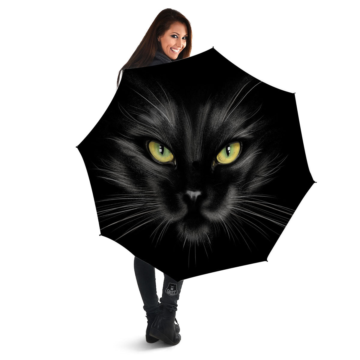Drawing Portrait Black Cat Print Umbrella-grizzshop
