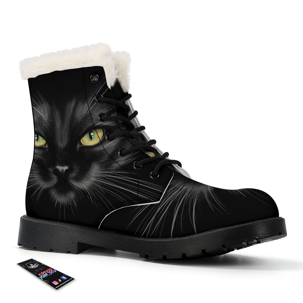 Drawing Portrait Black Cat Print Winter Boots-grizzshop