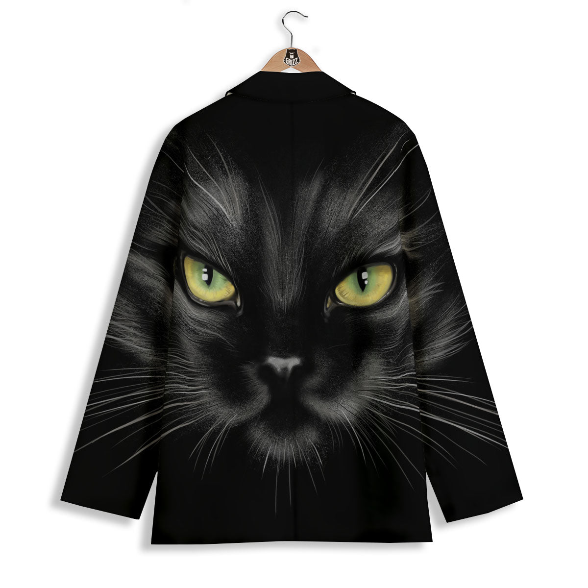 Drawing Portrait Black Cat Print Women's Blazer-grizzshop