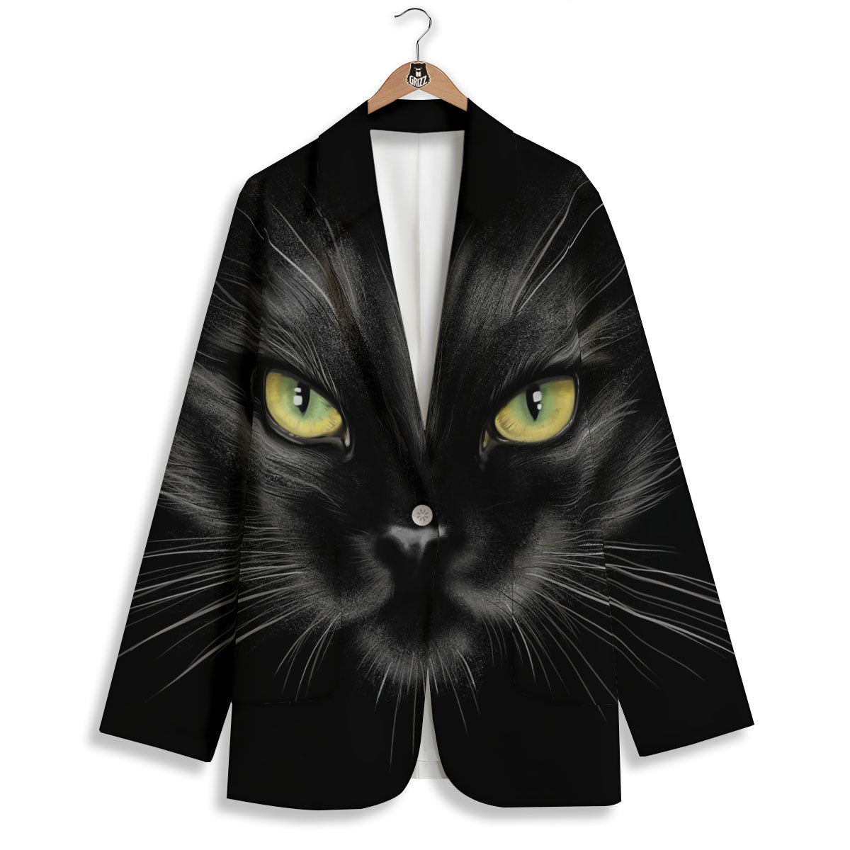 Drawing Portrait Black Cat Print Women's Blazer-grizzshop