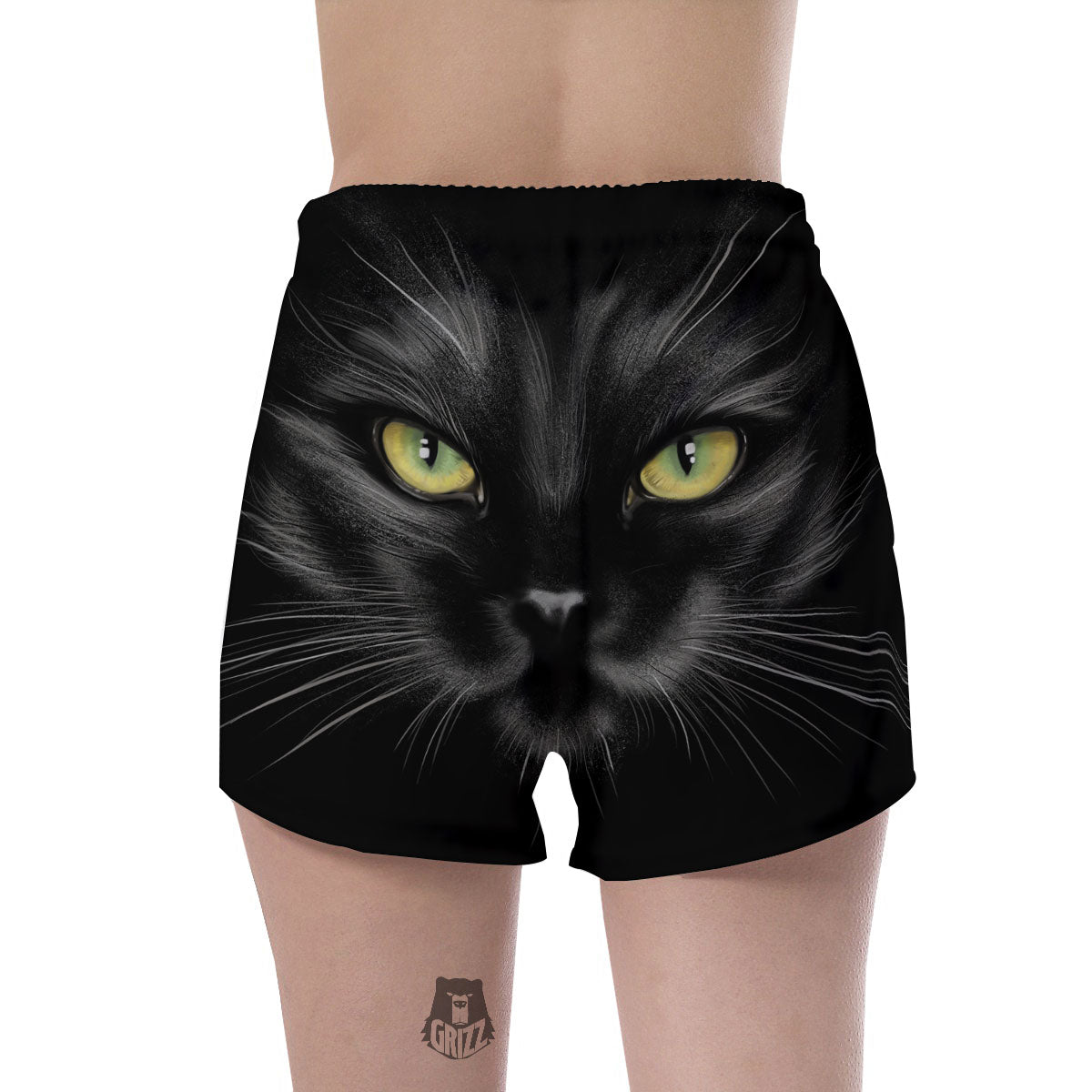 Drawing Portrait Black Cat Print Women's Shorts-grizzshop