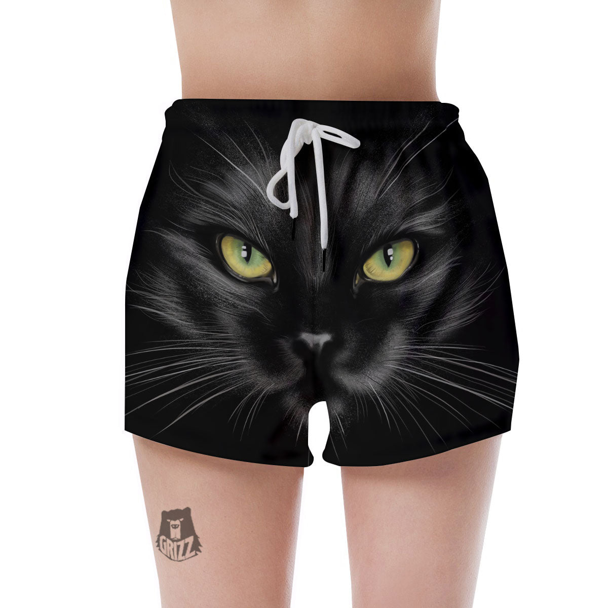 Drawing Portrait Black Cat Print Women's Shorts-grizzshop