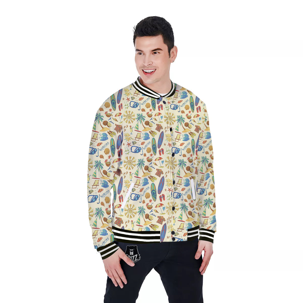 Drawing Summer Color Print Pattern Baseball Jacket-grizzshop