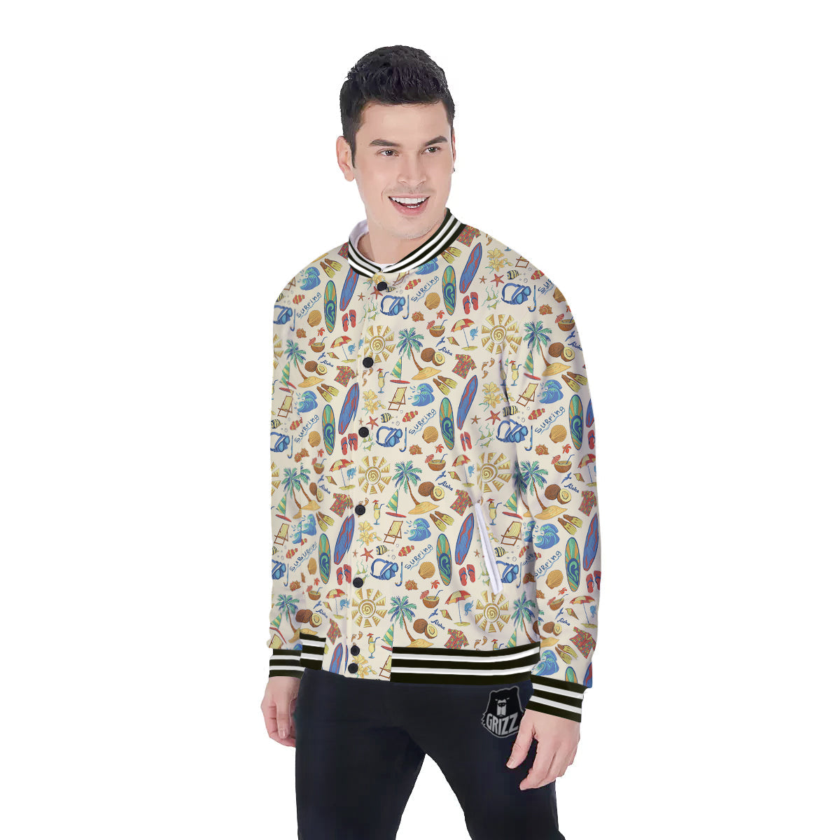 Drawing Summer Color Print Pattern Baseball Jacket-grizzshop