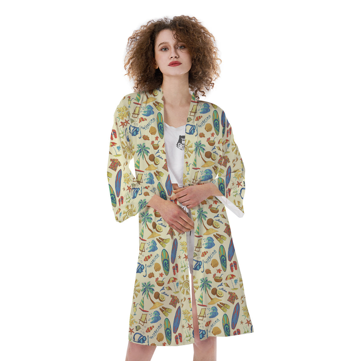 Drawing Summer Color Print Pattern Kimono-grizzshop