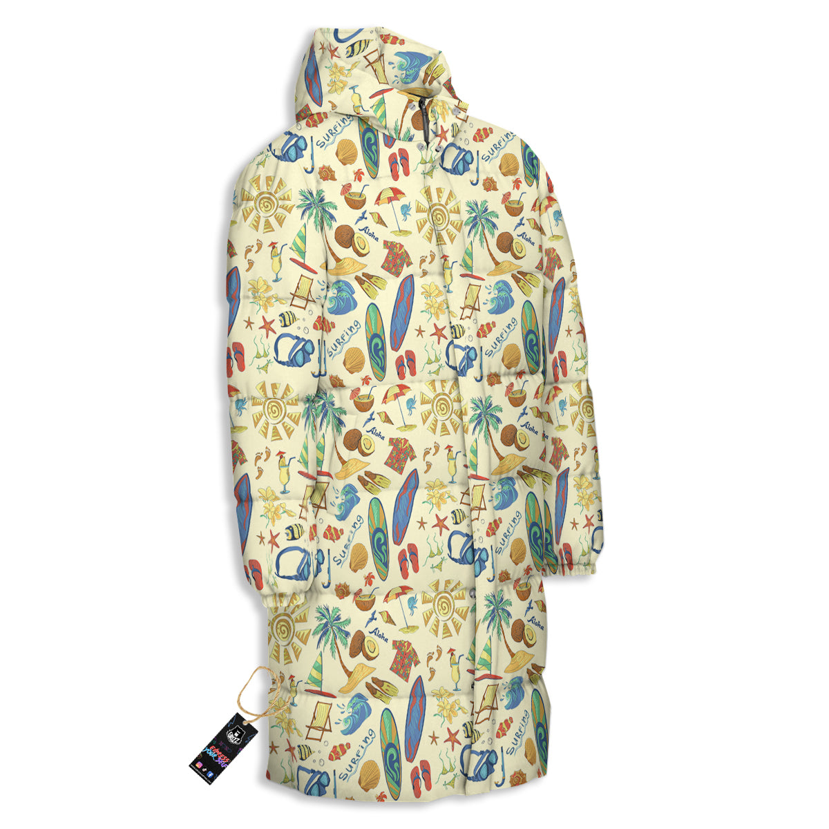 Drawing Summer Color Print Pattern Long Down Jacket-grizzshop