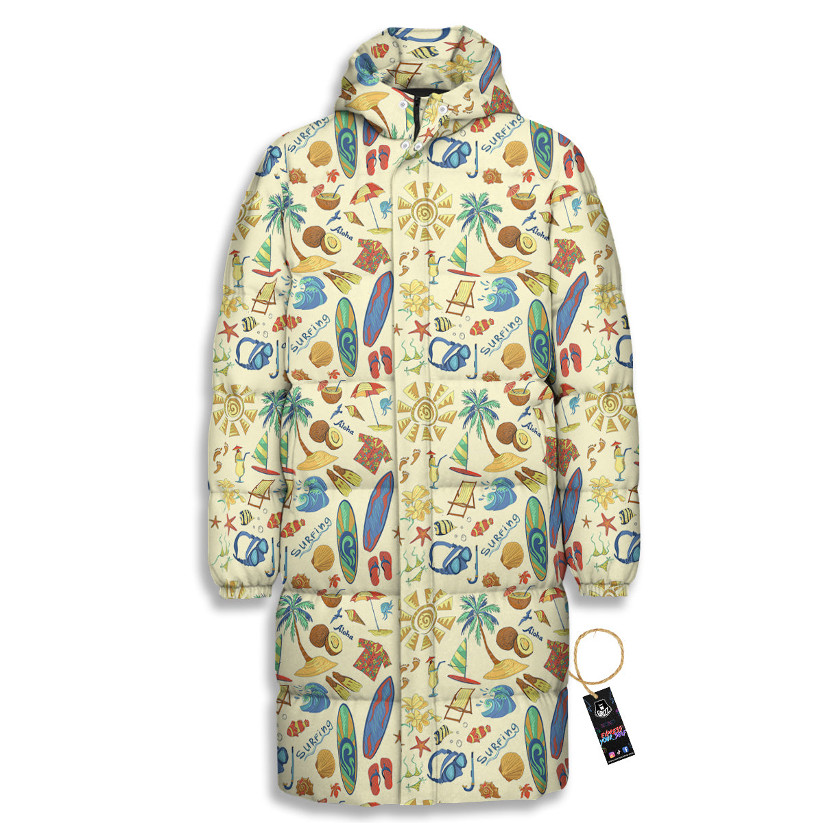 Drawing Summer Color Print Pattern Long Down Jacket-grizzshop