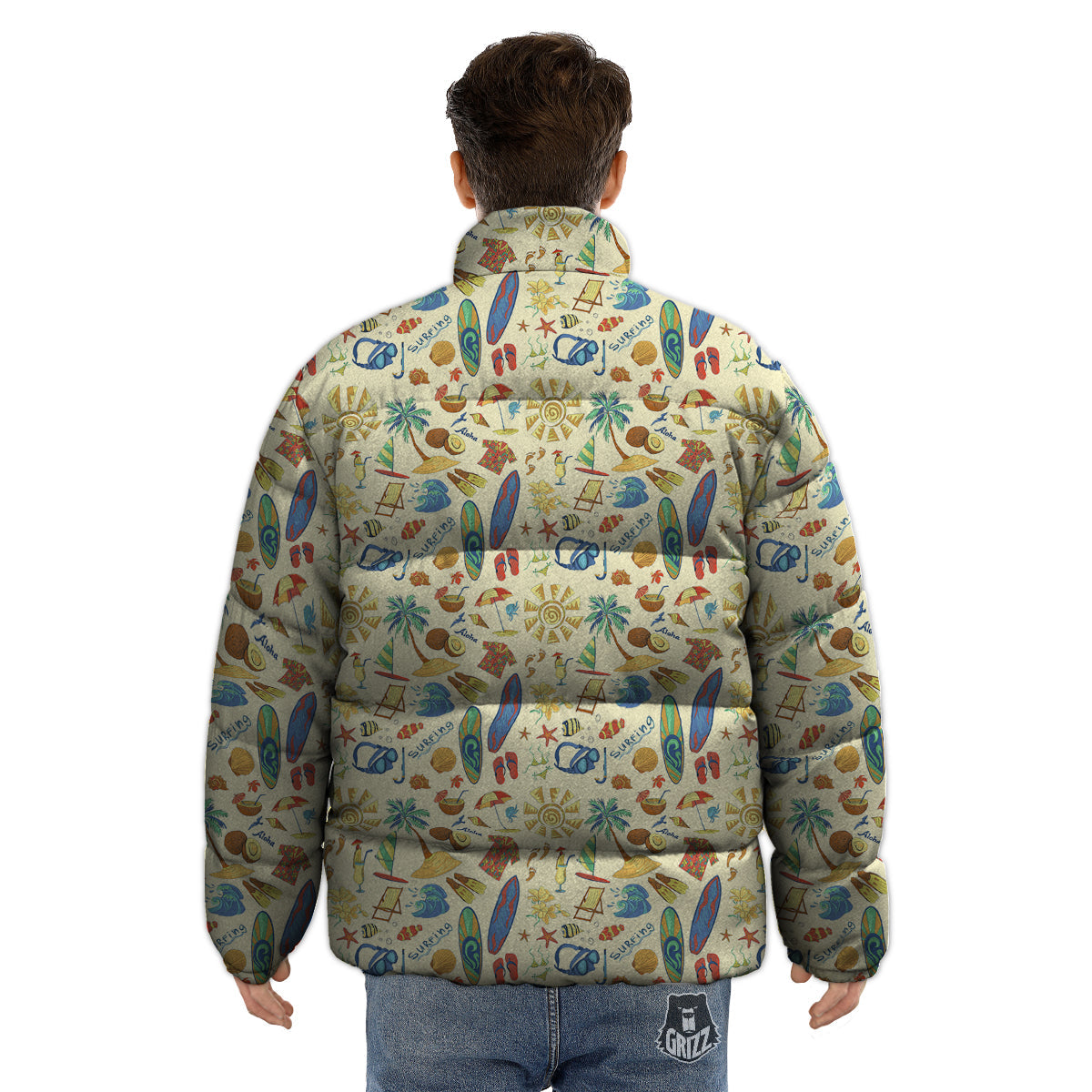 Drawing Summer Color Print Pattern Puffer Jacket-grizzshop