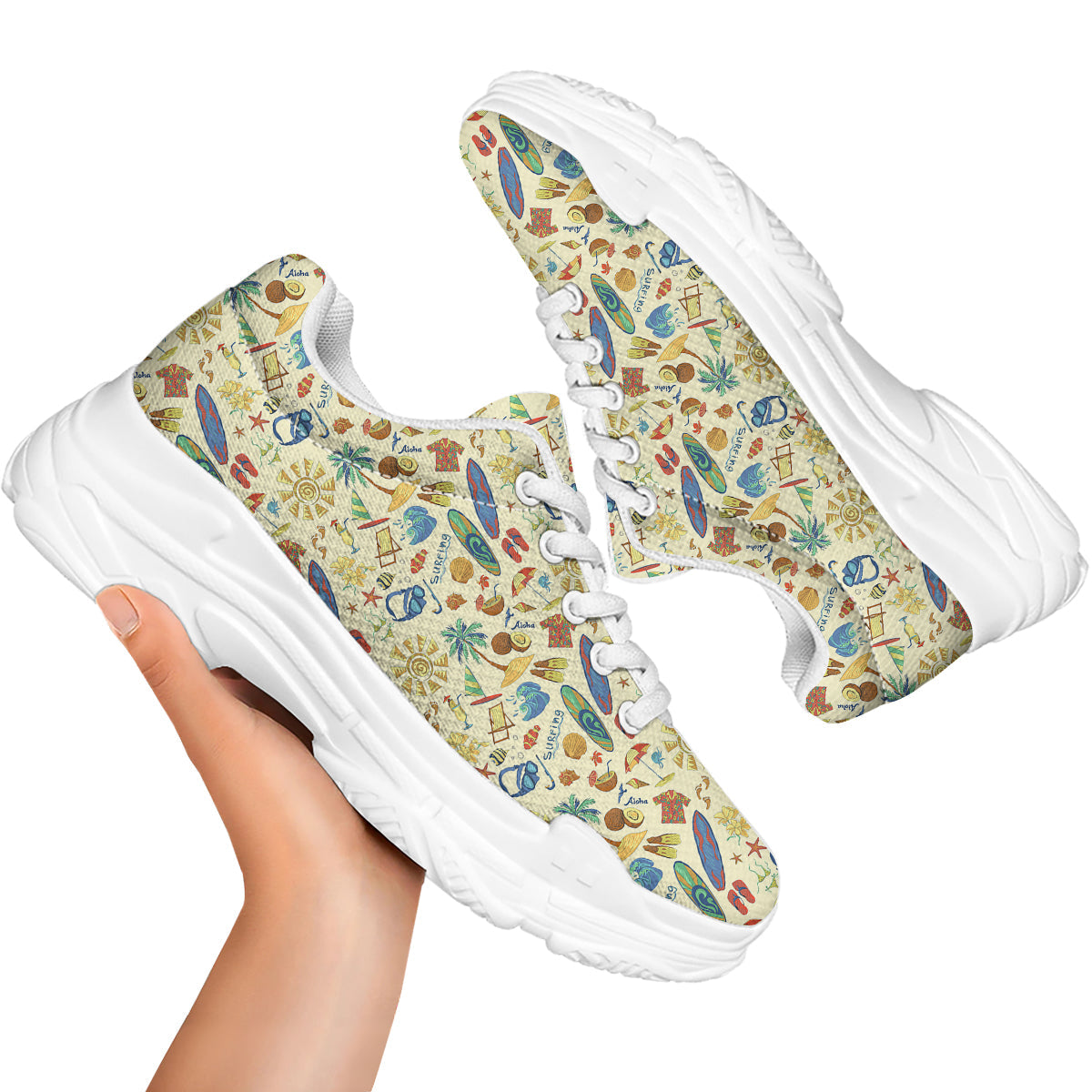 Drawing Summer Color Print Pattern White Chunky Shoes-grizzshop