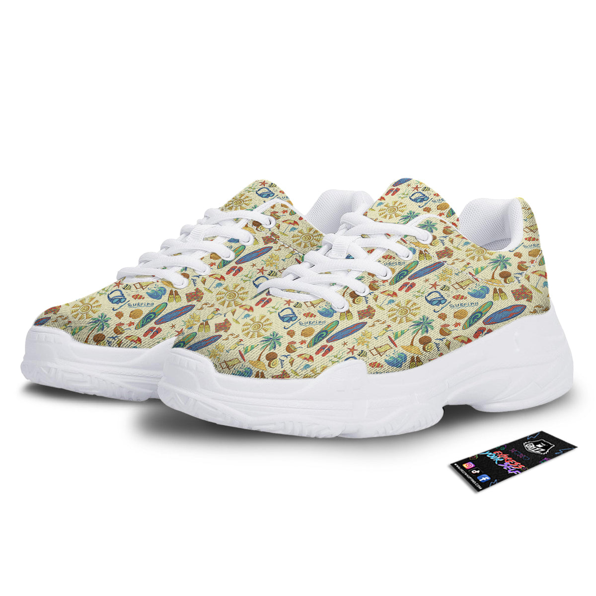 Drawing Summer Color Print Pattern White Chunky Shoes-grizzshop