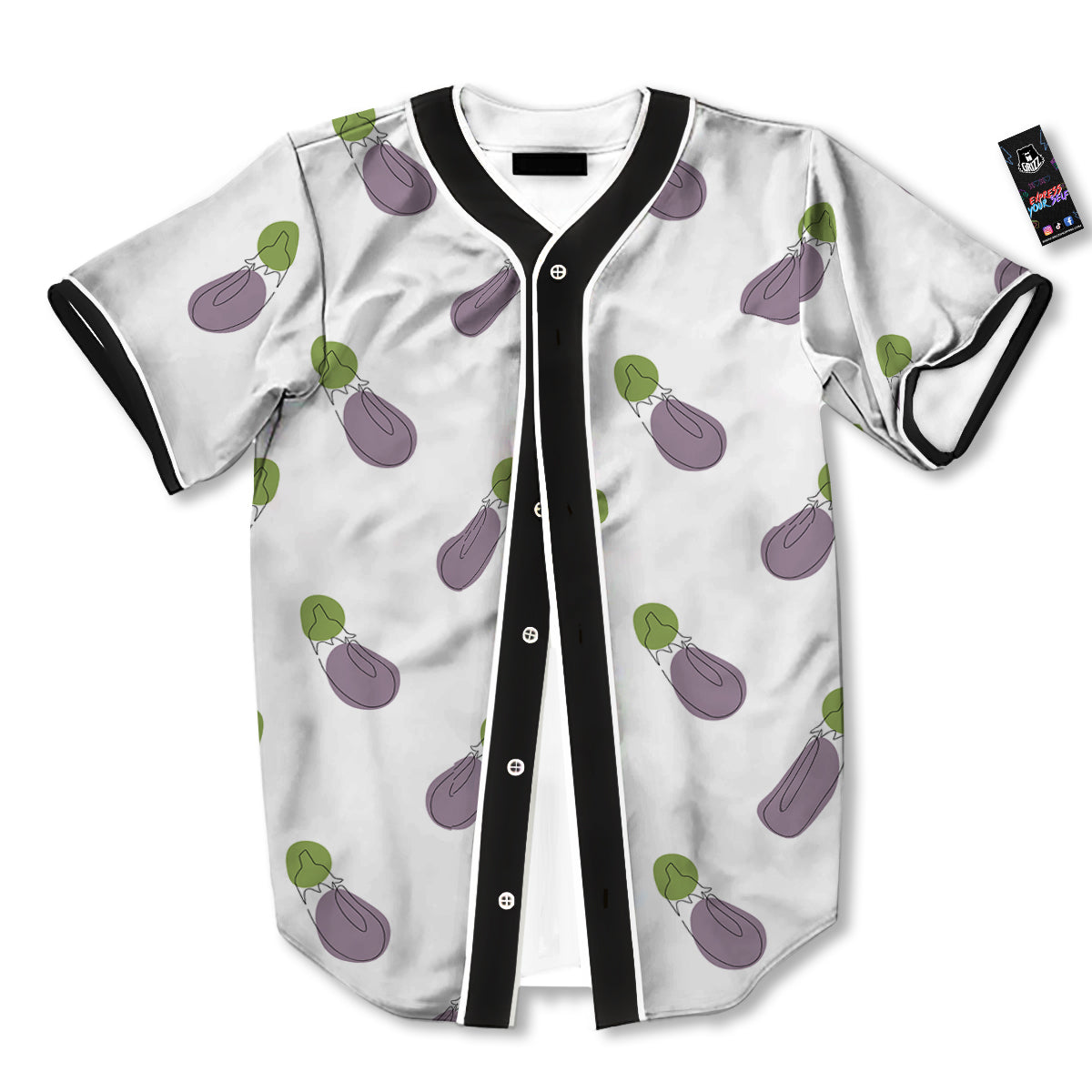 Drawing White Eggplant Print Pattern Baseball Jersey-grizzshop