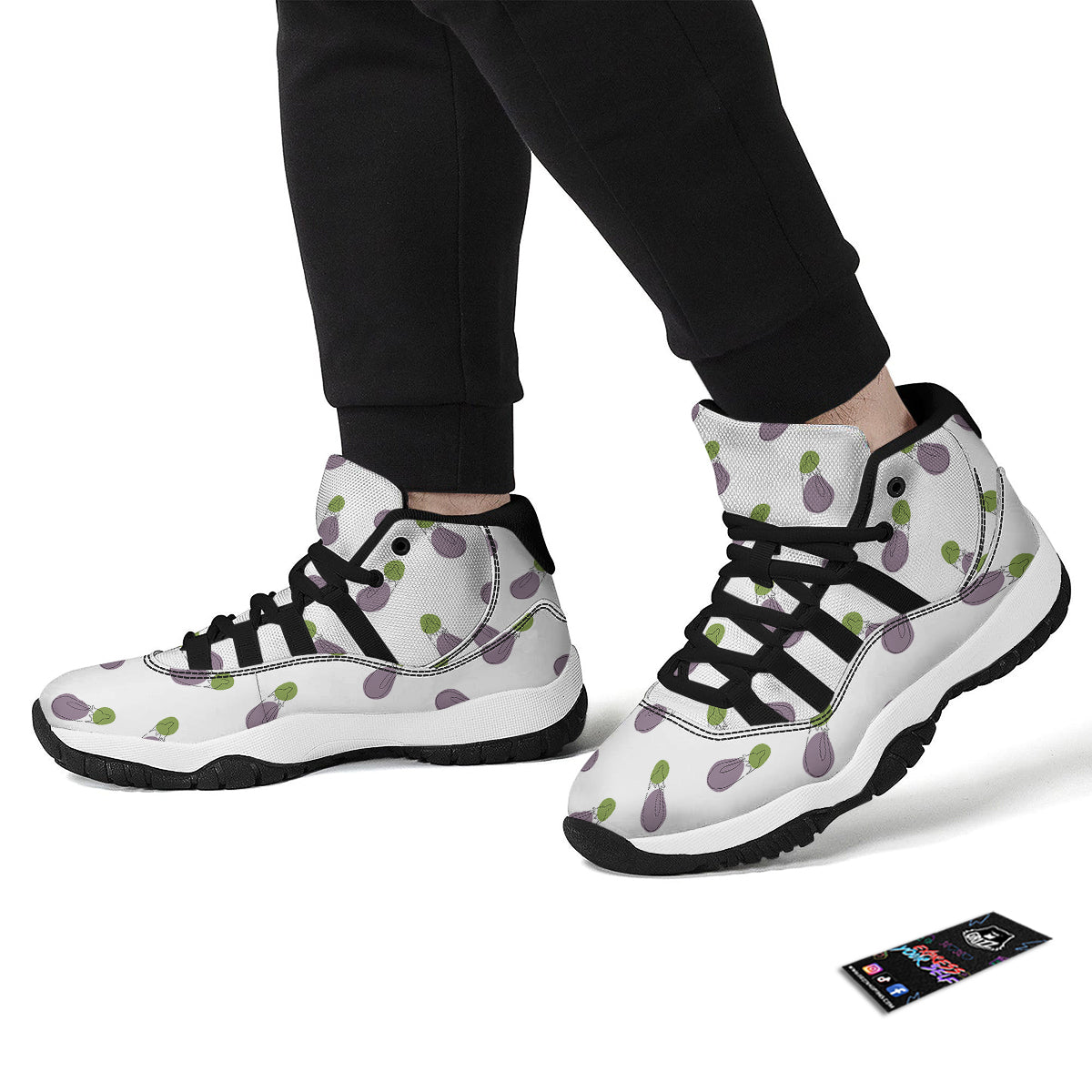 Drawing White Eggplant Print Pattern Black Bball Shoes-grizzshop