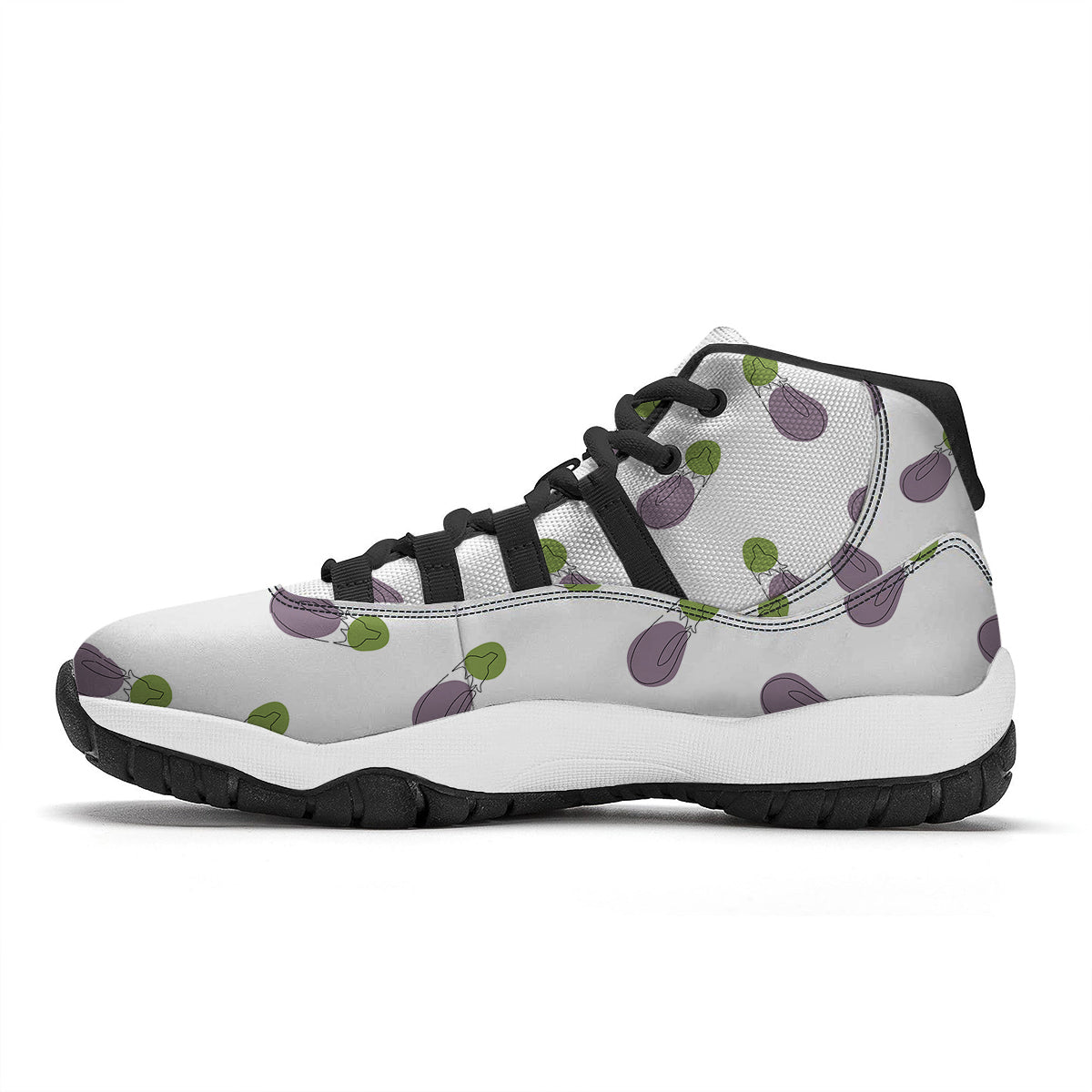 Drawing White Eggplant Print Pattern Black Bball Shoes-grizzshop