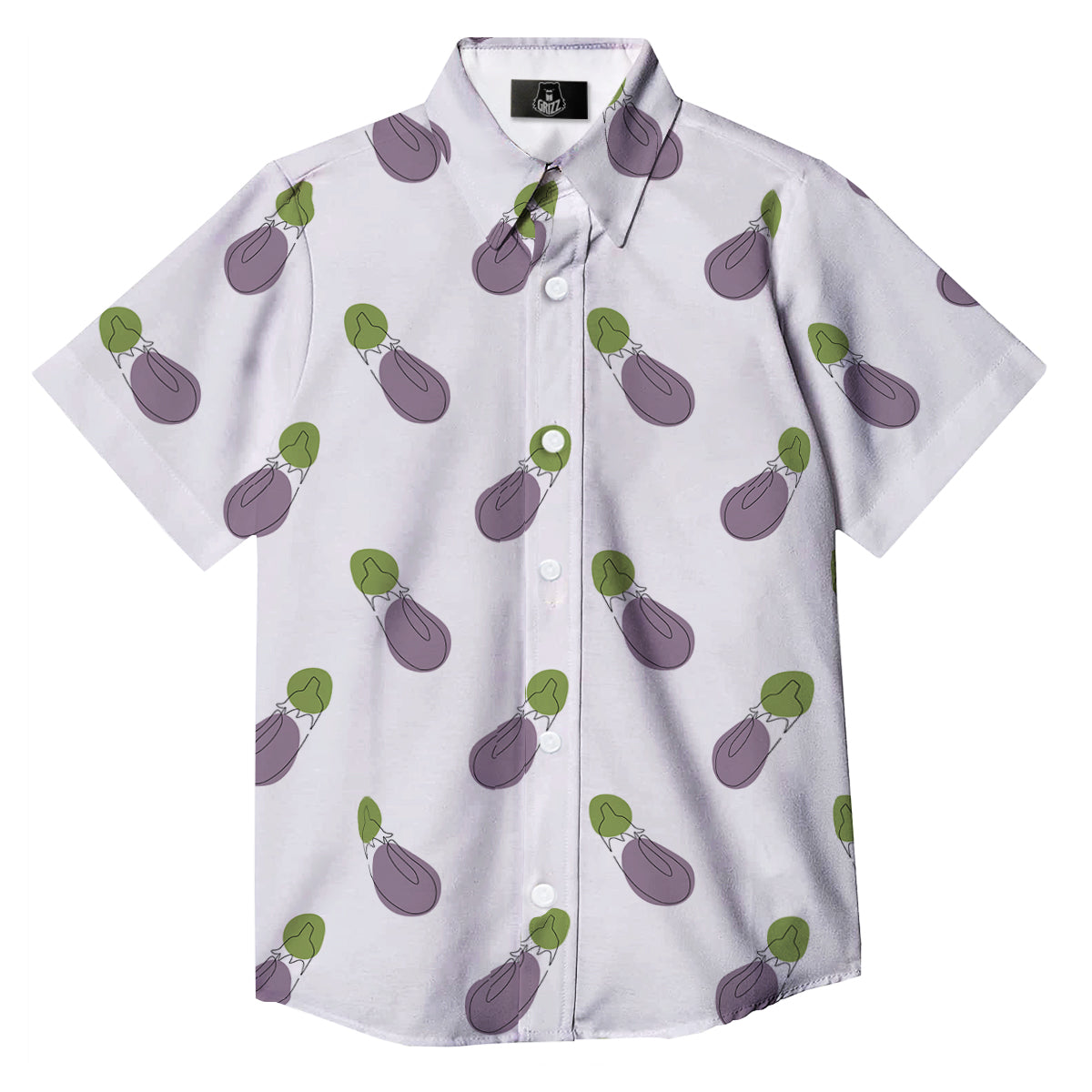 Drawing White Eggplant Print Pattern Button Up Shirt-grizzshop