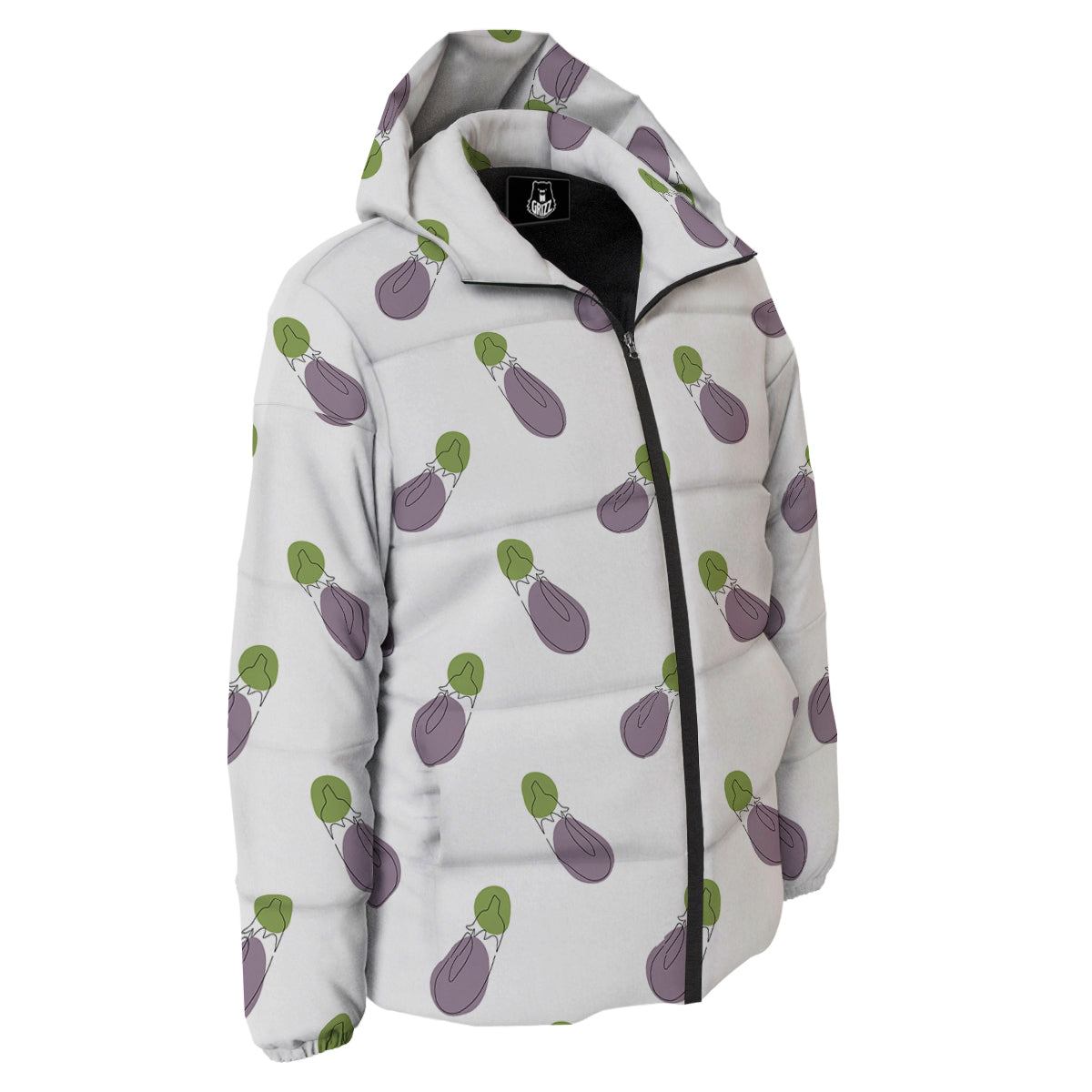 Drawing White Eggplant Print Pattern Down Jacket-grizzshop