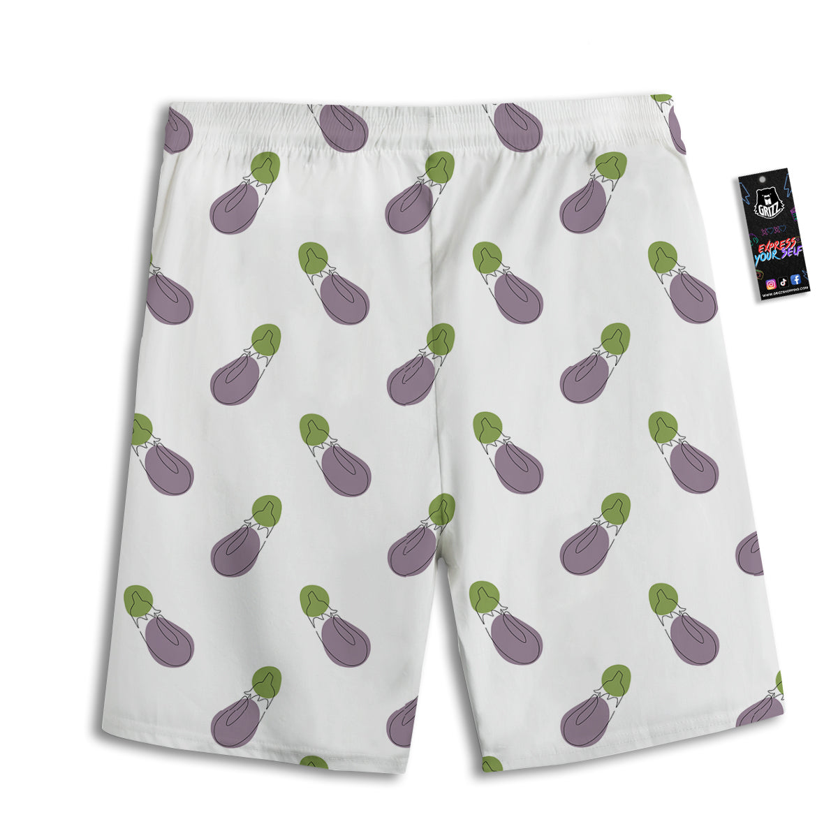 Drawing White Eggplant Print Pattern Men's Athletic Shorts
