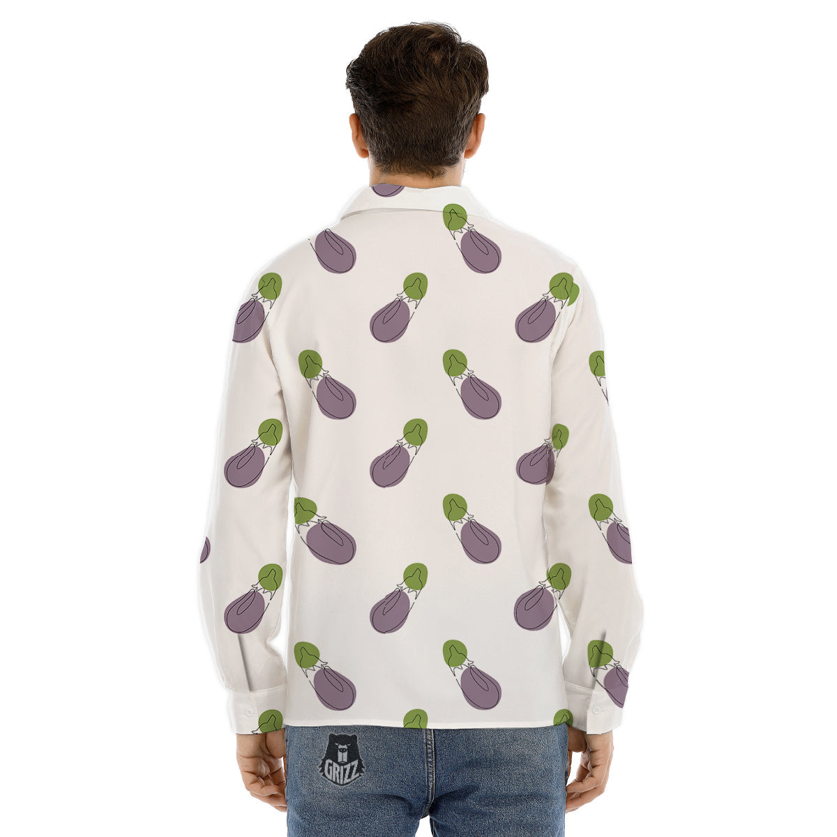 Drawing White Eggplant Print Pattern Men's Dress Shirts-grizzshop