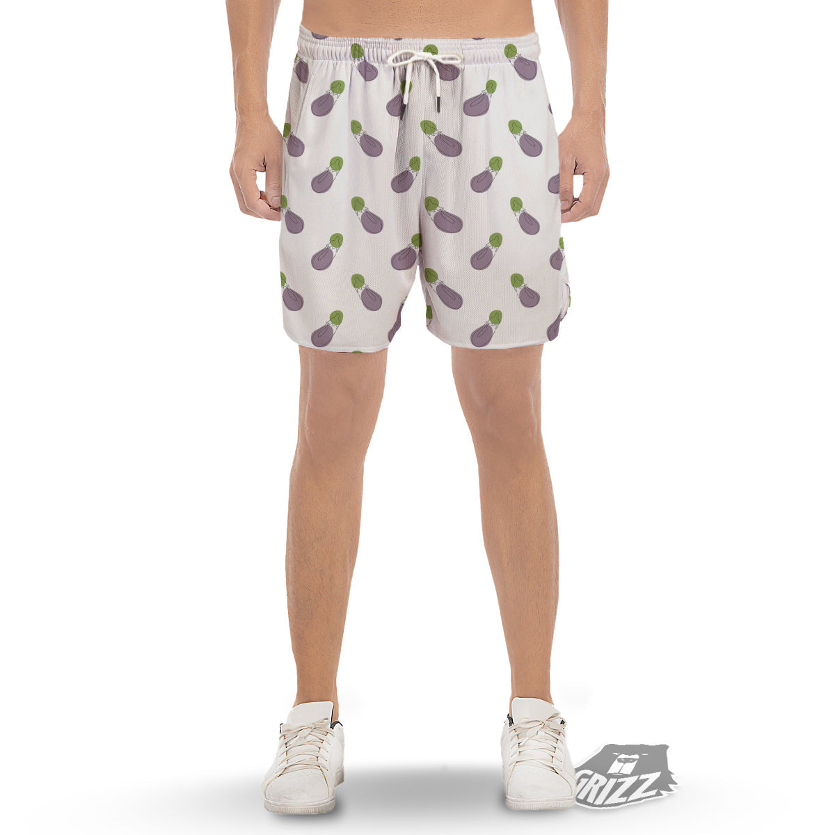 Drawing White Eggplant Print Pattern Men's Gym Shorts-grizzshop