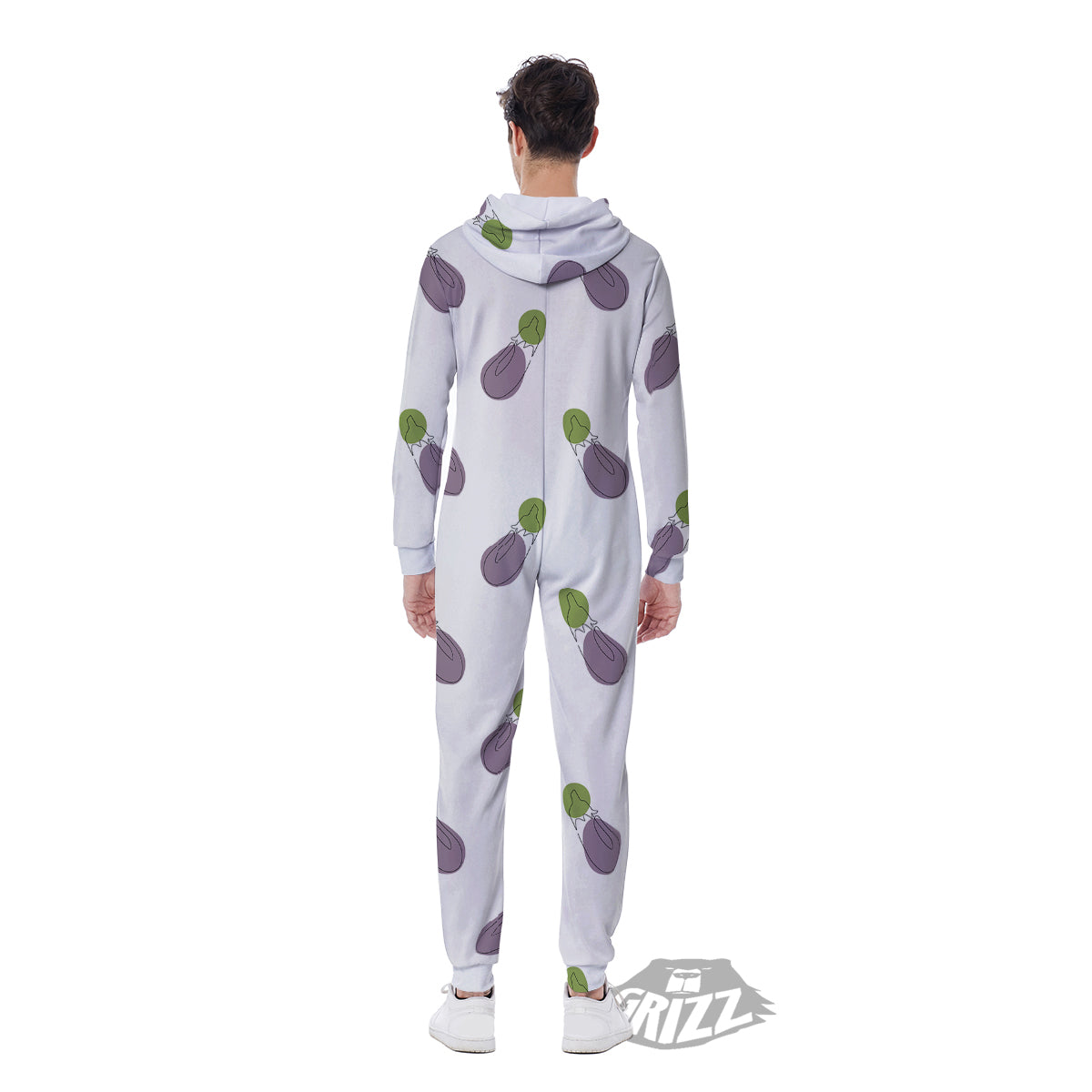 Drawing White Eggplant Print Pattern Men's Jumpsuit-grizzshop