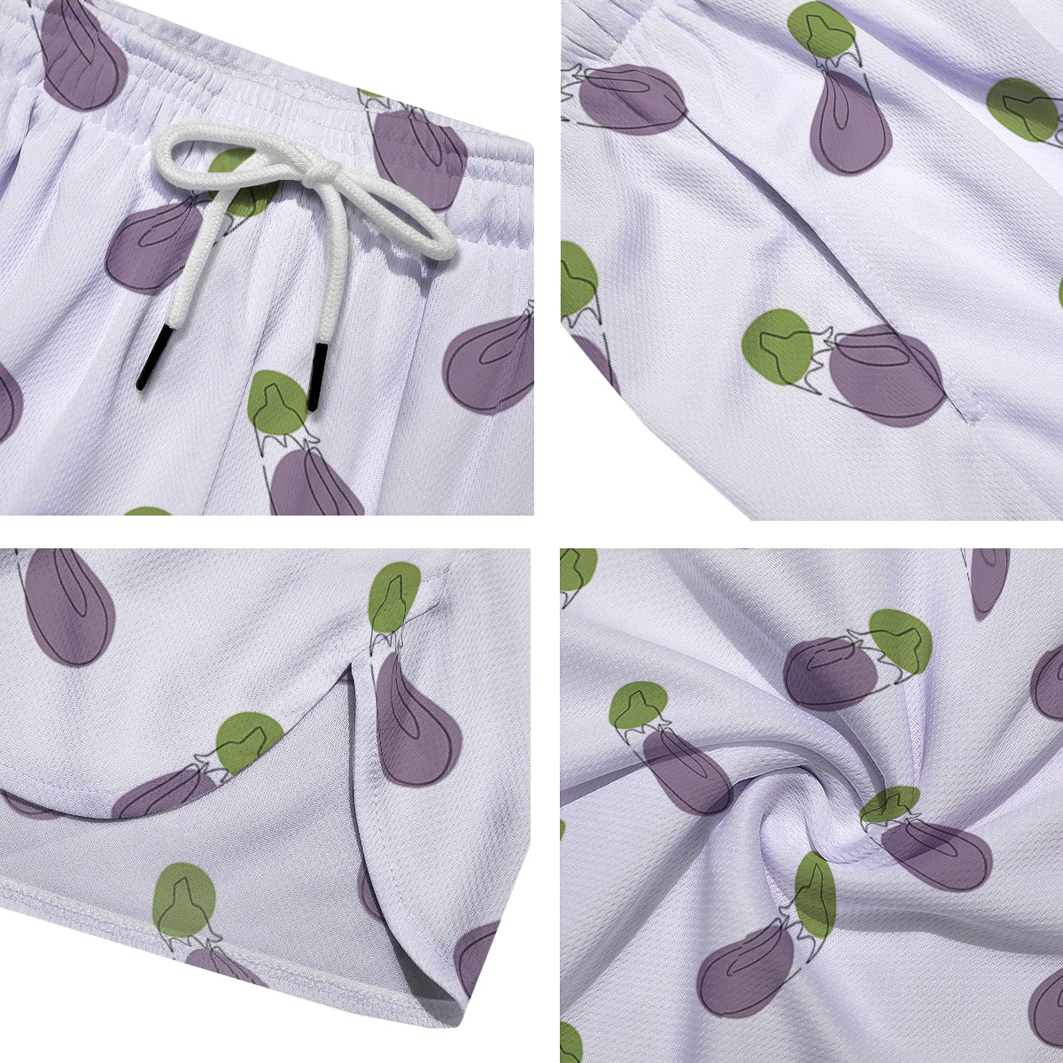Drawing White Eggplant Print Pattern Men's Running Shorts-grizzshop