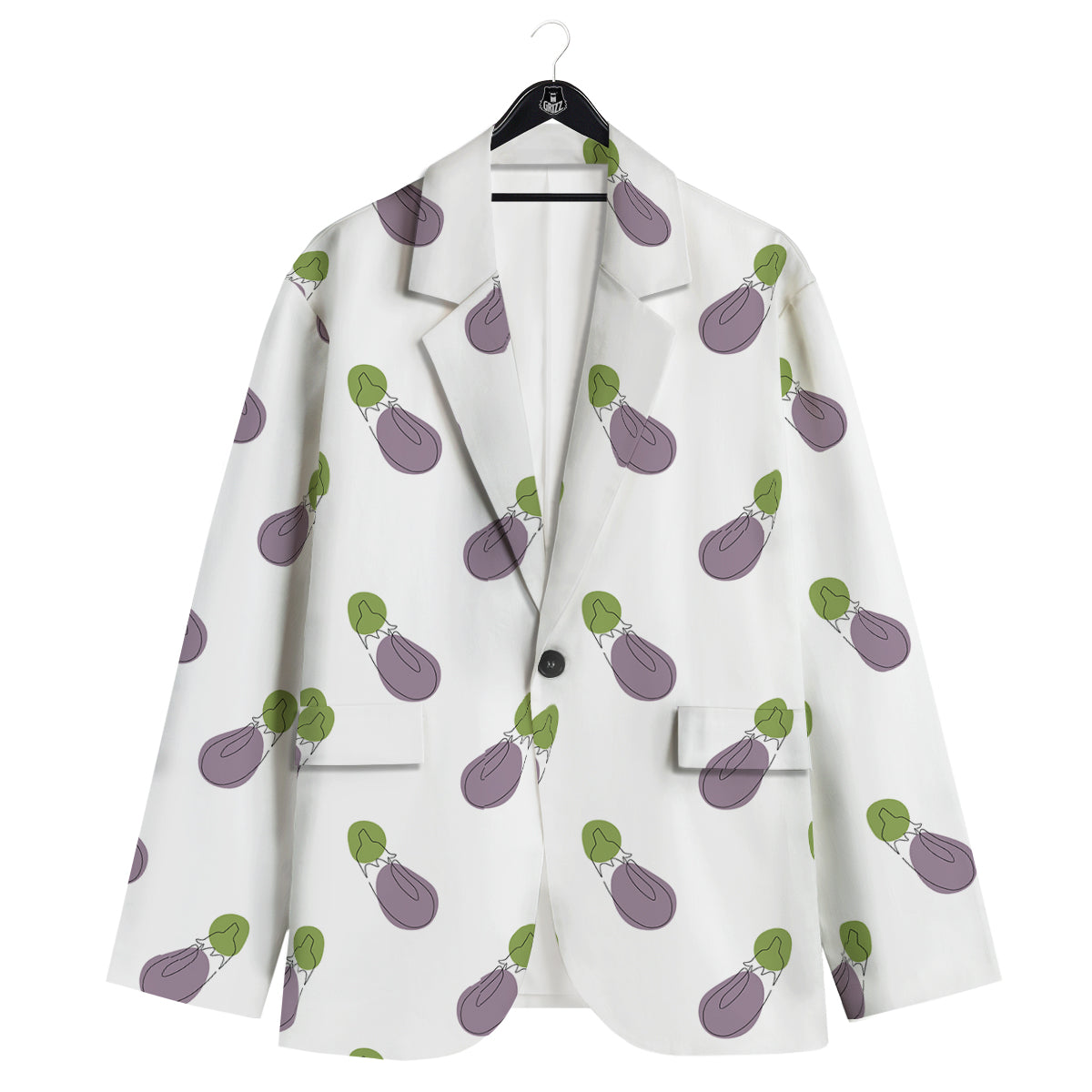 Drawing White Eggplant Print Pattern Men's Sport Coat-grizzshop