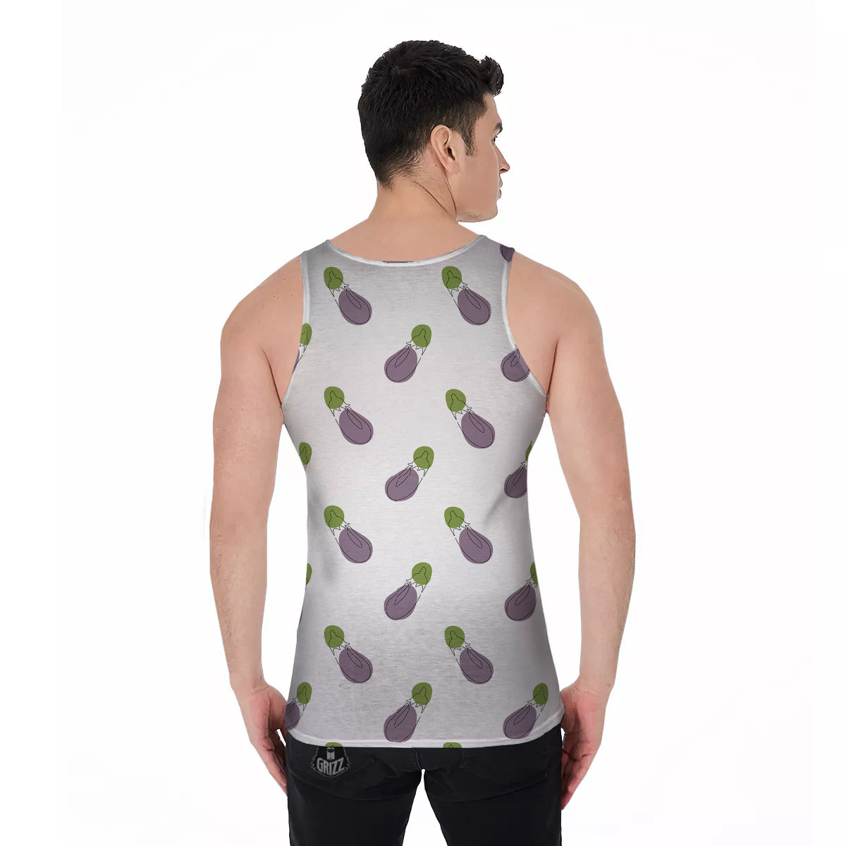 Drawing White Eggplant Print Pattern Men's Tank Top-grizzshop