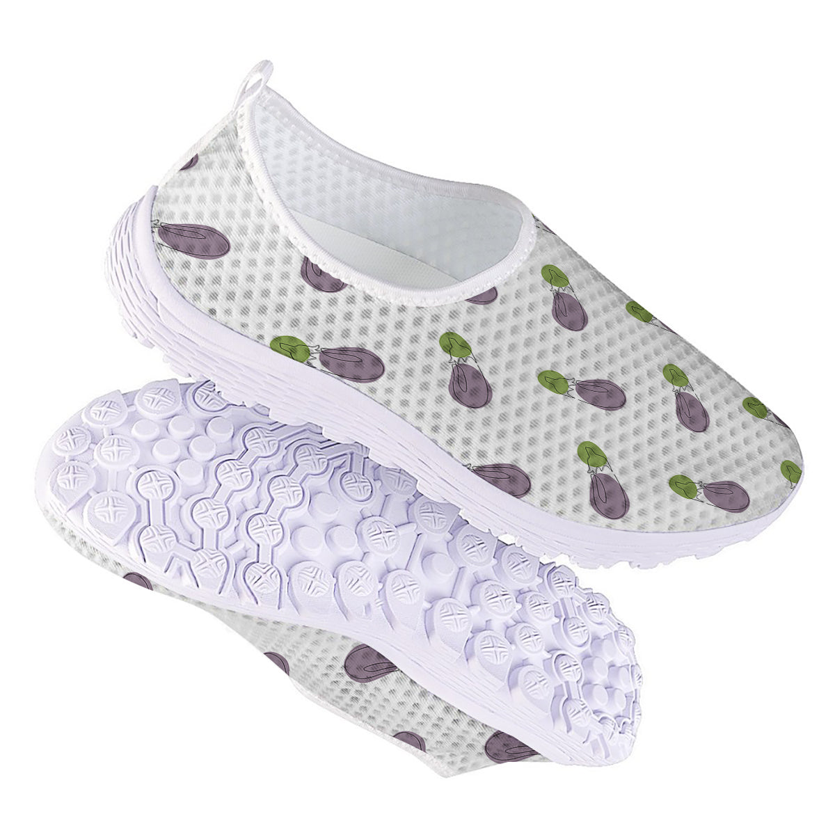 Drawing White Eggplant Print Pattern Nurse Shoes-grizzshop