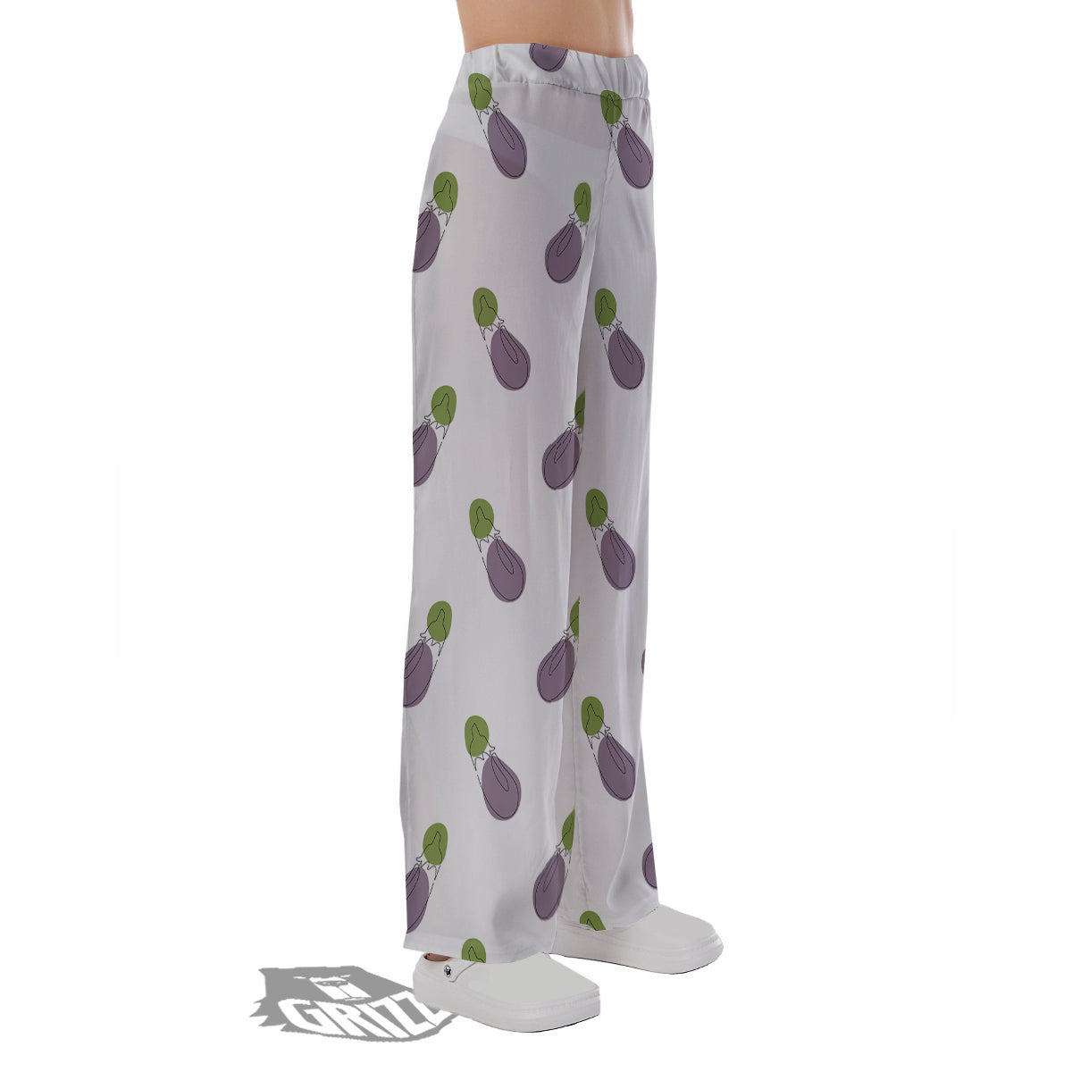 Drawing White Eggplant Print Pattern Pajama Pants-grizzshop