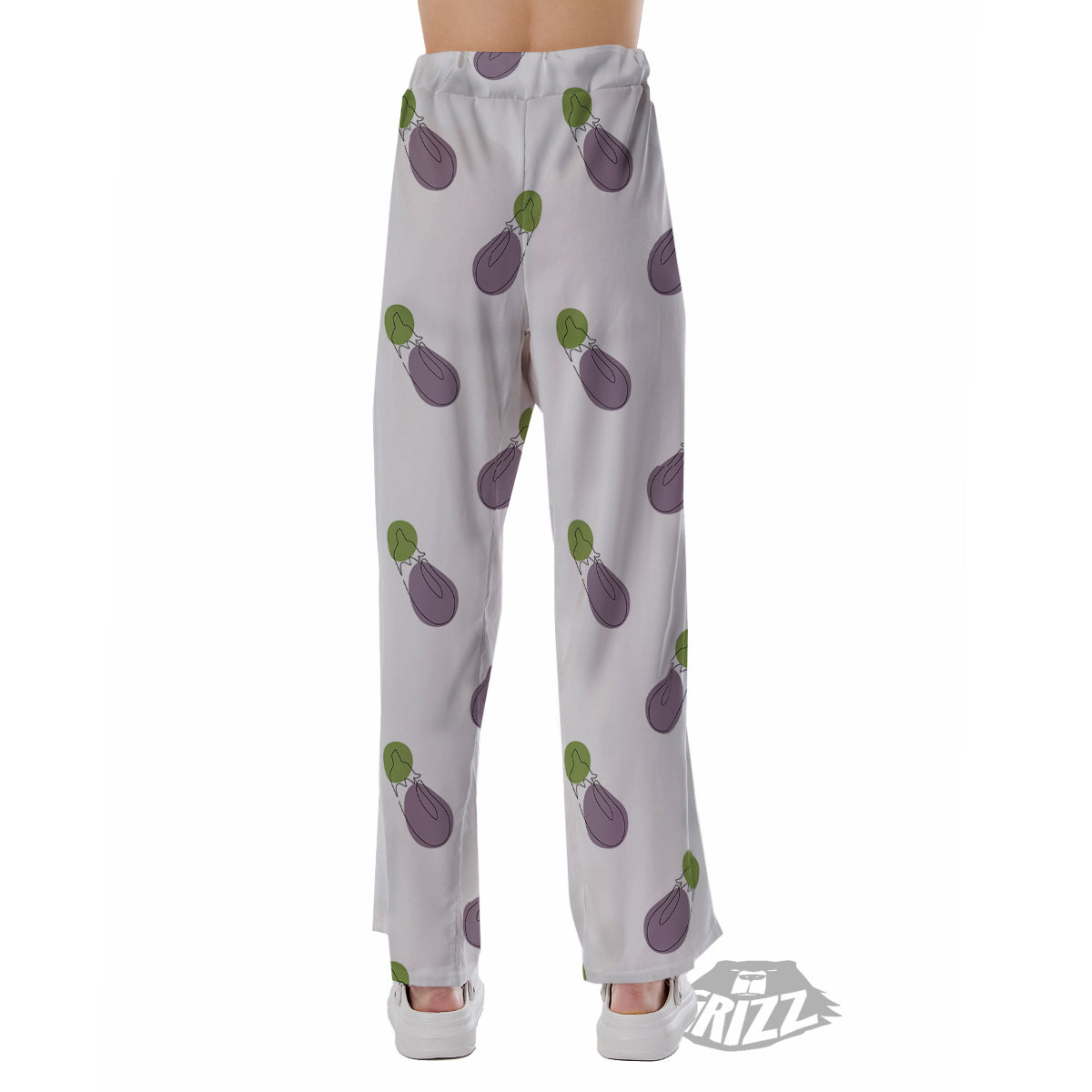 Drawing White Eggplant Print Pattern Pajama Pants-grizzshop