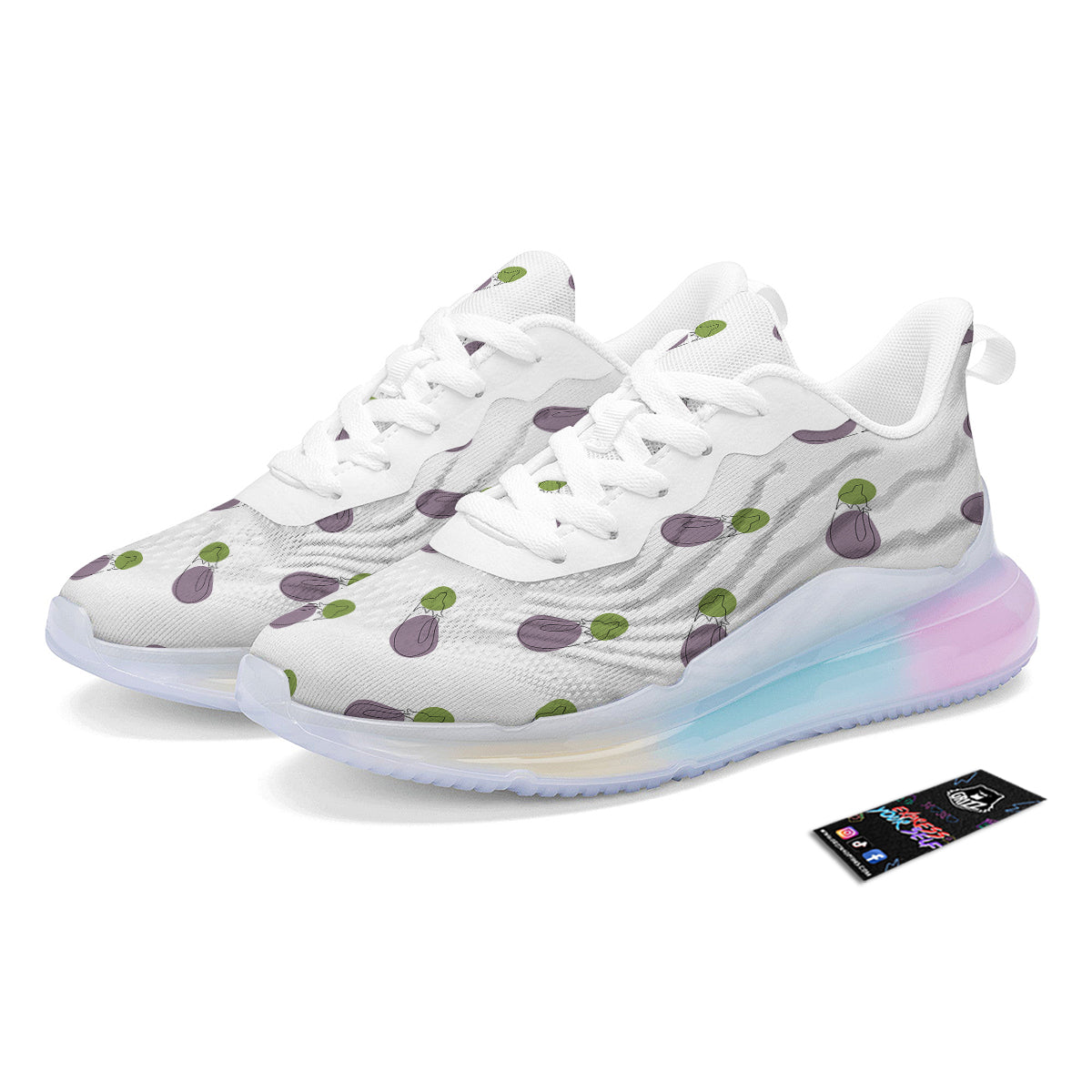 Drawing White Eggplant Print Pattern Running Sneakers-grizzshop