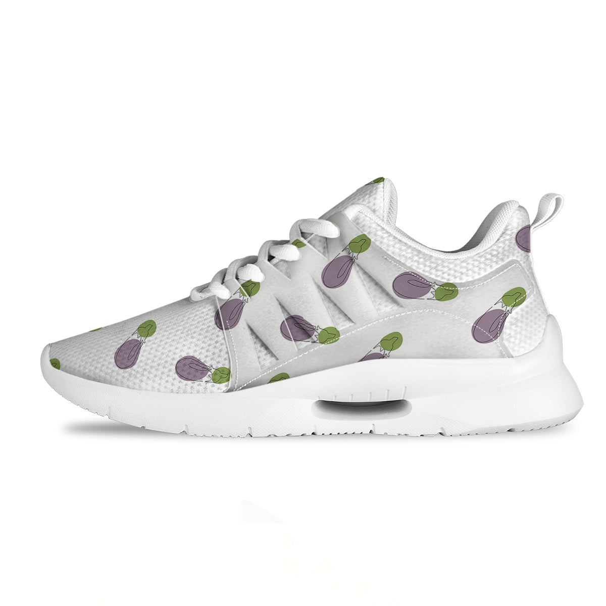 Drawing White Eggplant Print Pattern Tennis Shoes-grizzshop