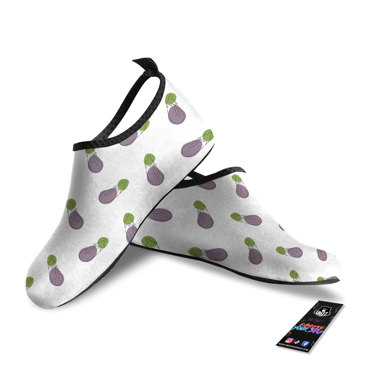 Drawing White Eggplant Print Pattern Water Shoes-grizzshop