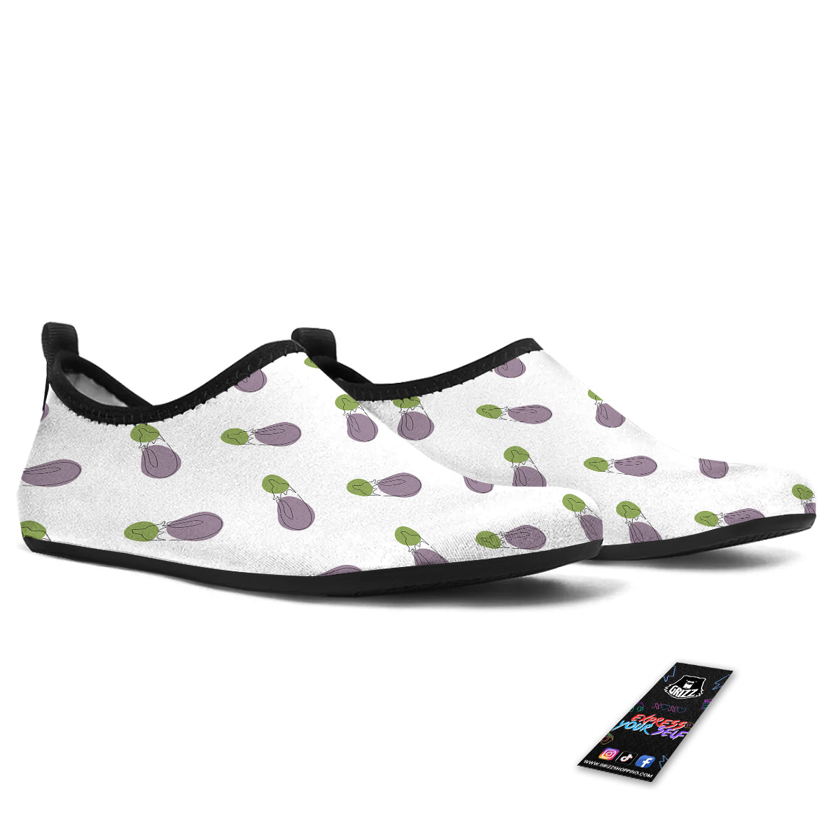 Drawing White Eggplant Print Pattern Water Shoes-grizzshop