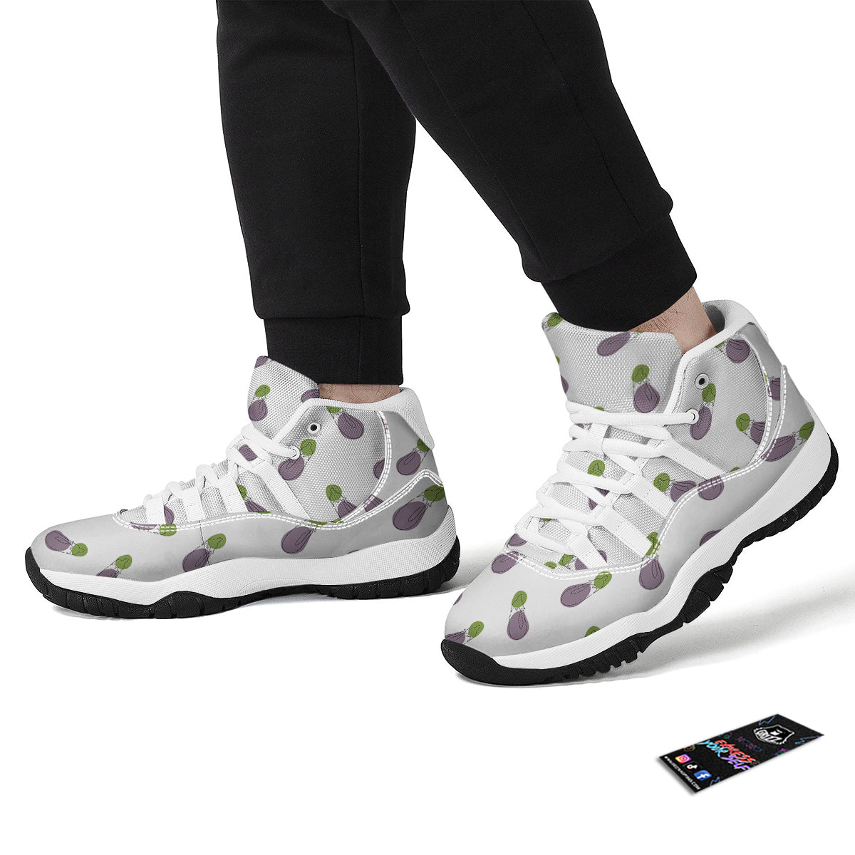 Drawing White Eggplant Print Pattern White Bball Shoes-grizzshop